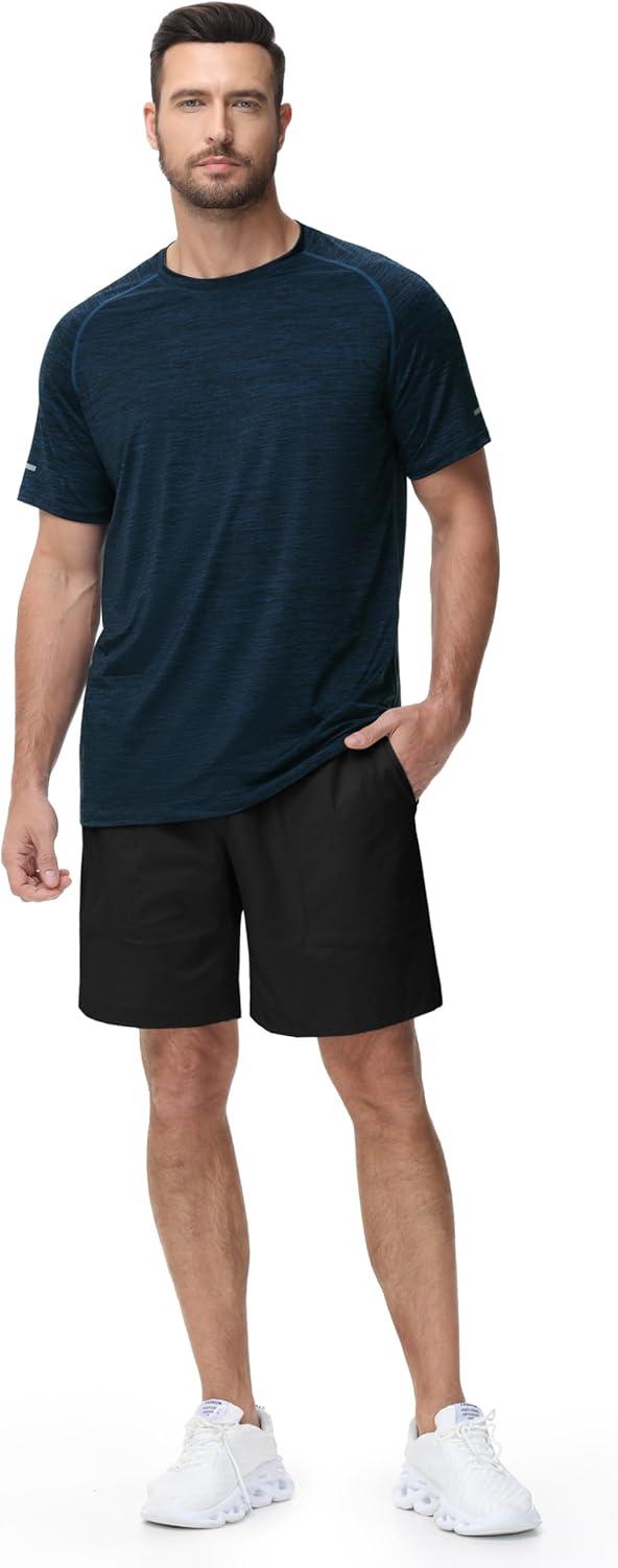 imageMens Cooling Ice Silk Running Shirts Quick Dry Short Sleeve Athletic Gym TShirts UPF 50 Outdoor Workout TshirtsBlue Ink Heather