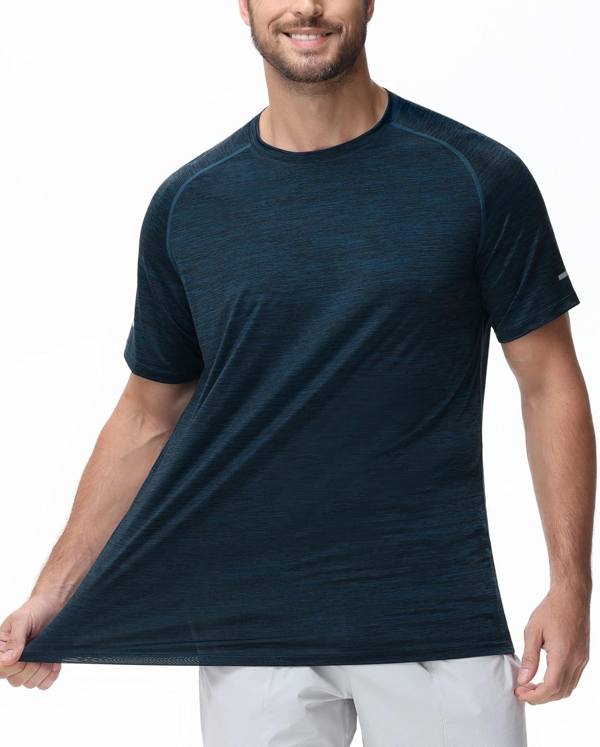 imageMens Cooling Ice Silk Running Shirts Quick Dry Short Sleeve Athletic Gym TShirts UPF 50 Outdoor Workout TshirtsBlue Ink Heather