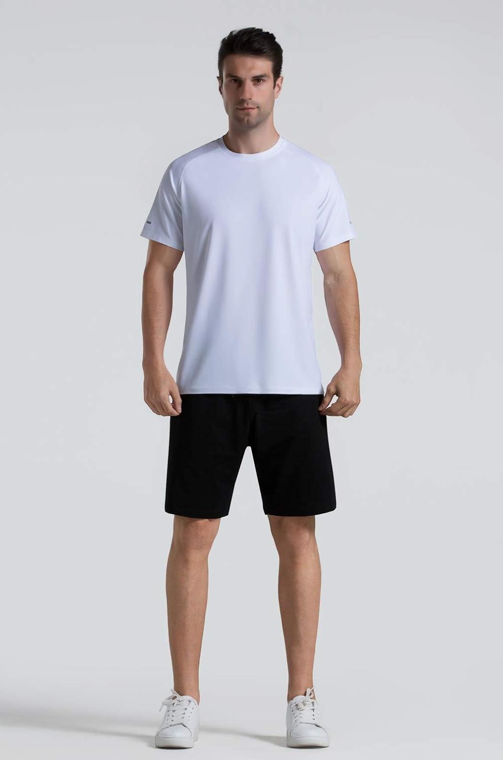 imageMens Cooling Ice Silk Running Shirts Quick Dry Short Sleeve Athletic Gym TShirts UPF 50 Outdoor Workout TshirtsWhite