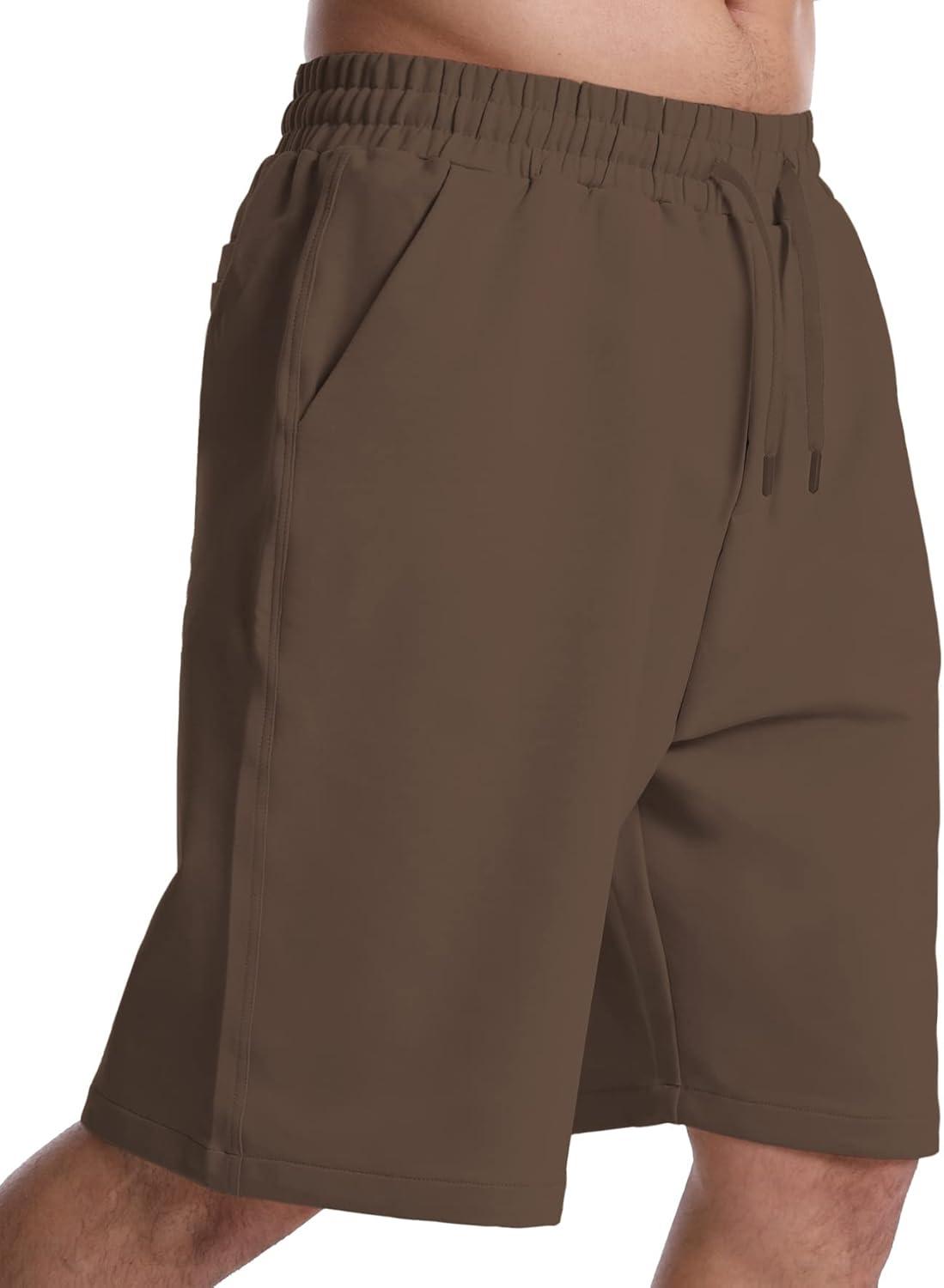 imageMens Lounge Shorts with Deep Pockets Loosefit Jersey Shorts for RunningWorkoutTraining BasketballBrown