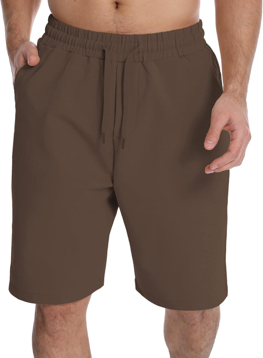 imageMens Lounge Shorts with Deep Pockets Loosefit Jersey Shorts for RunningWorkoutTraining BasketballBrown