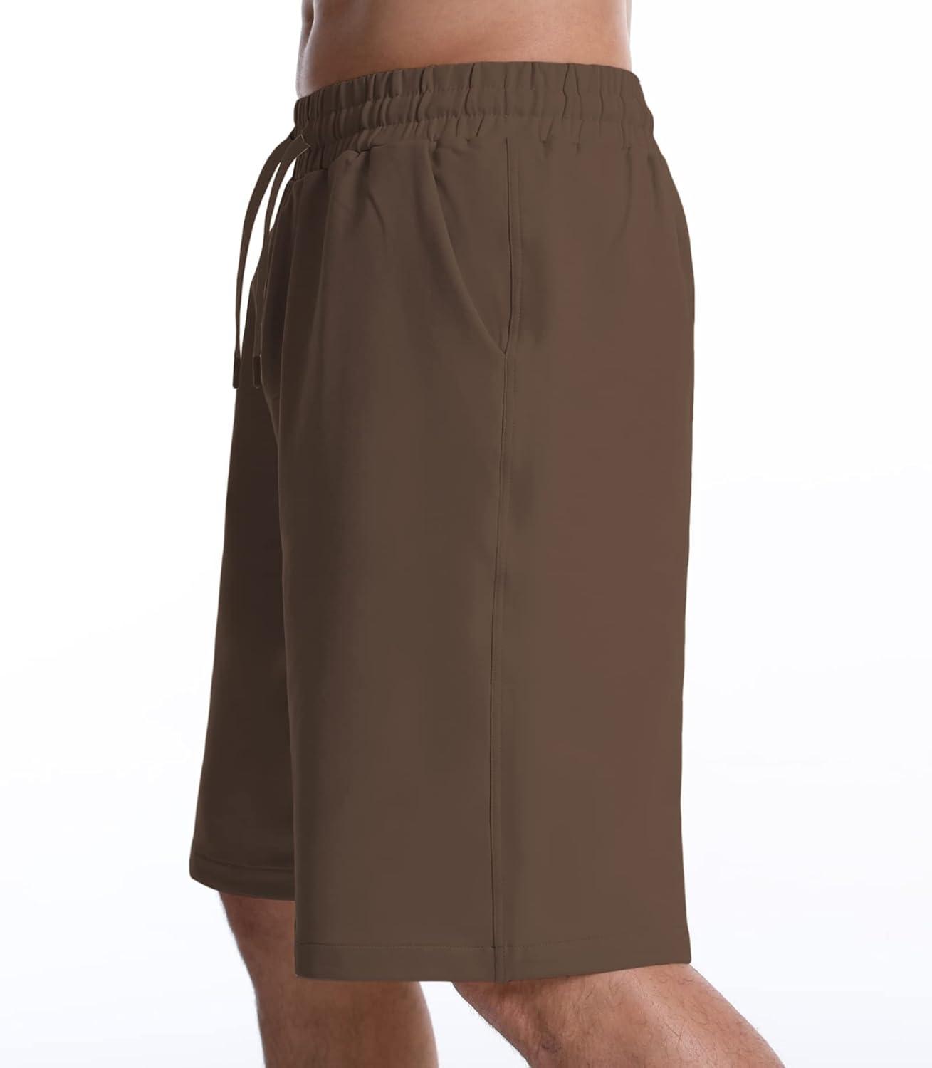 imageMens Lounge Shorts with Deep Pockets Loosefit Jersey Shorts for RunningWorkoutTraining BasketballBrown