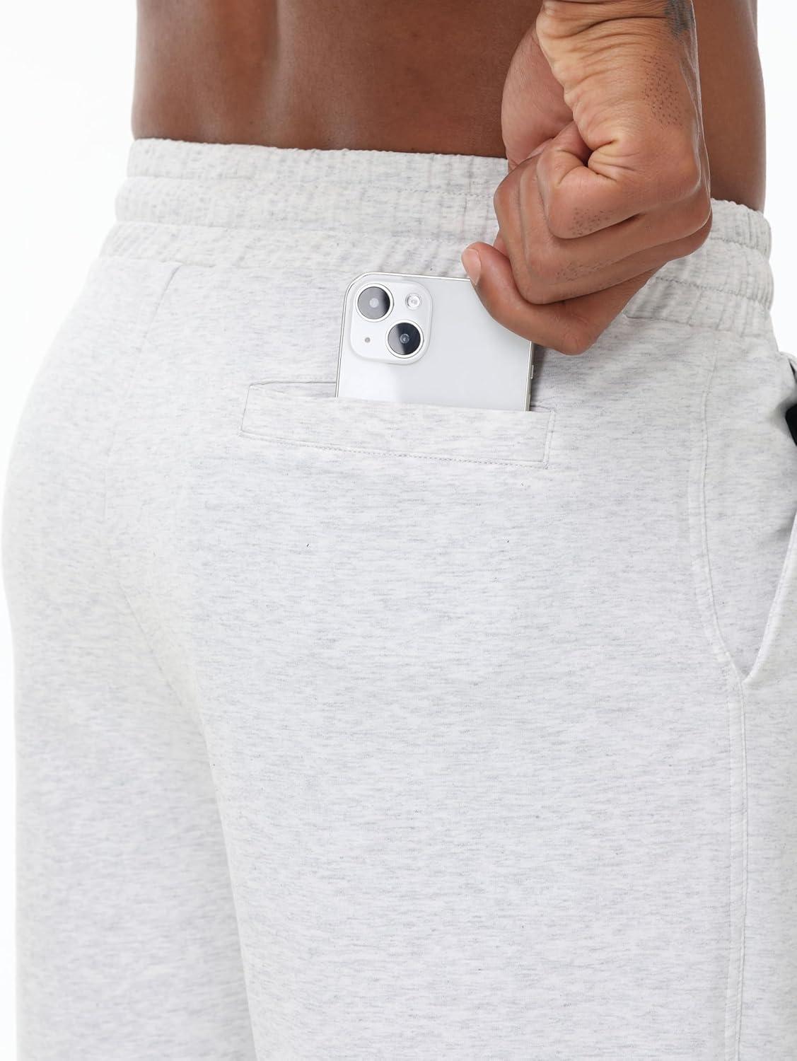 imageMens Lounge Shorts with Deep Pockets Loosefit Jersey Shorts for RunningWorkoutTraining BasketballHeather White