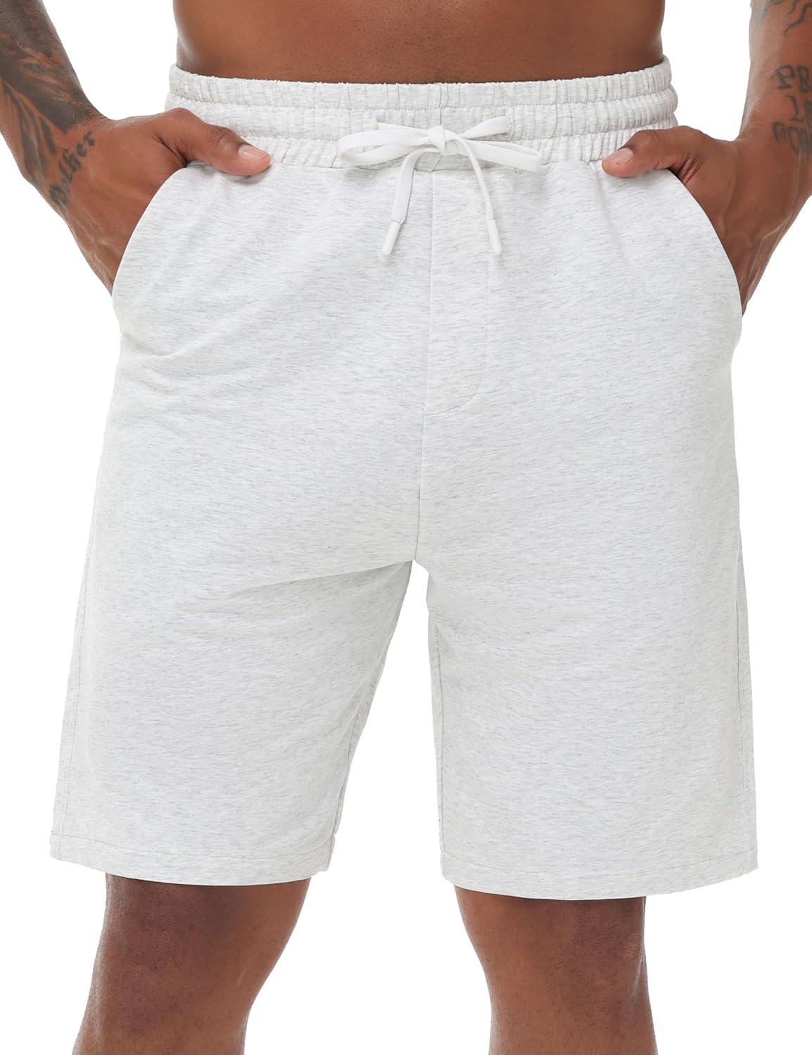 imageMens Lounge Shorts with Deep Pockets Loosefit Jersey Shorts for RunningWorkoutTraining BasketballHeather White