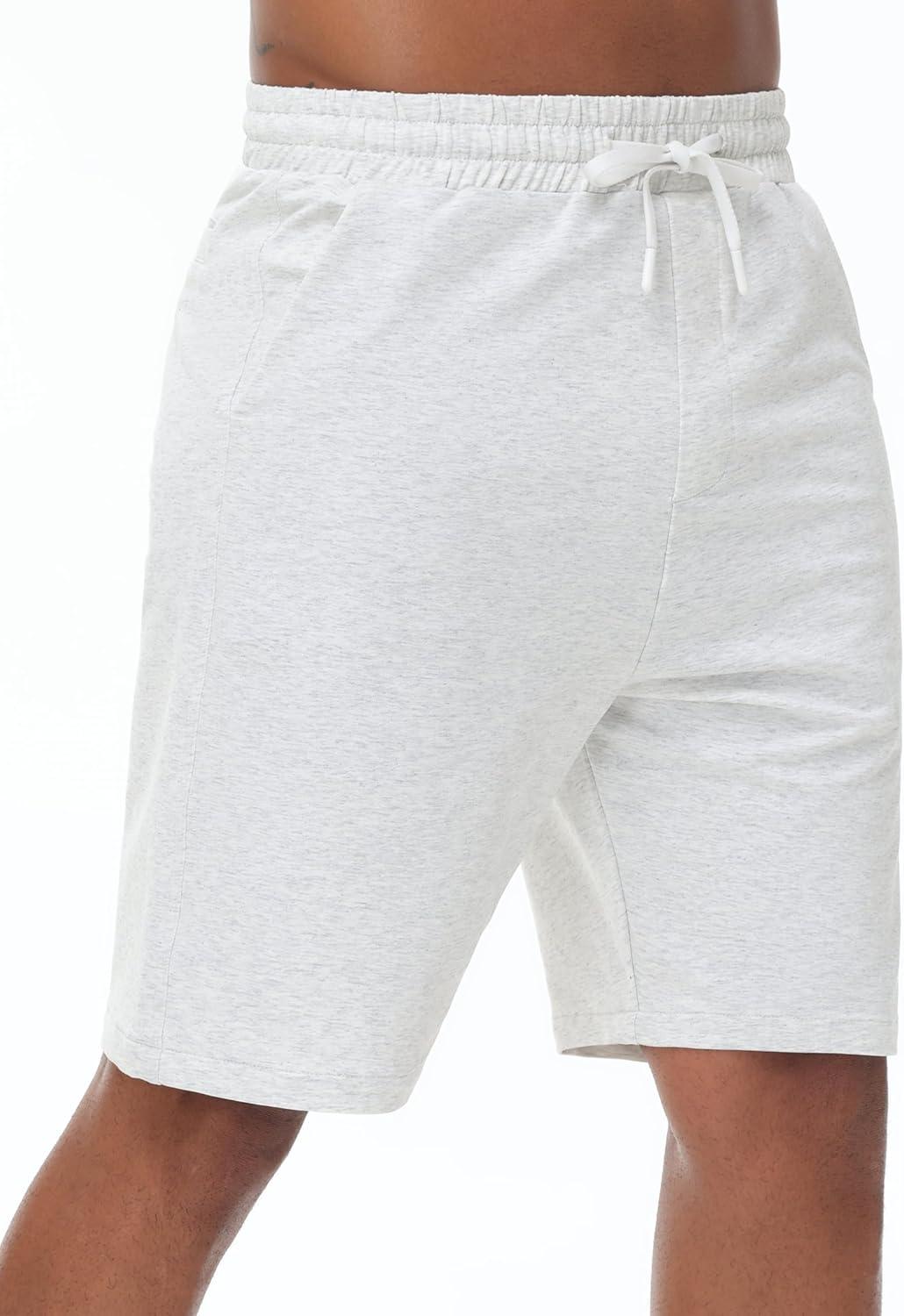 imageMens Lounge Shorts with Deep Pockets Loosefit Jersey Shorts for RunningWorkoutTraining BasketballHeather White