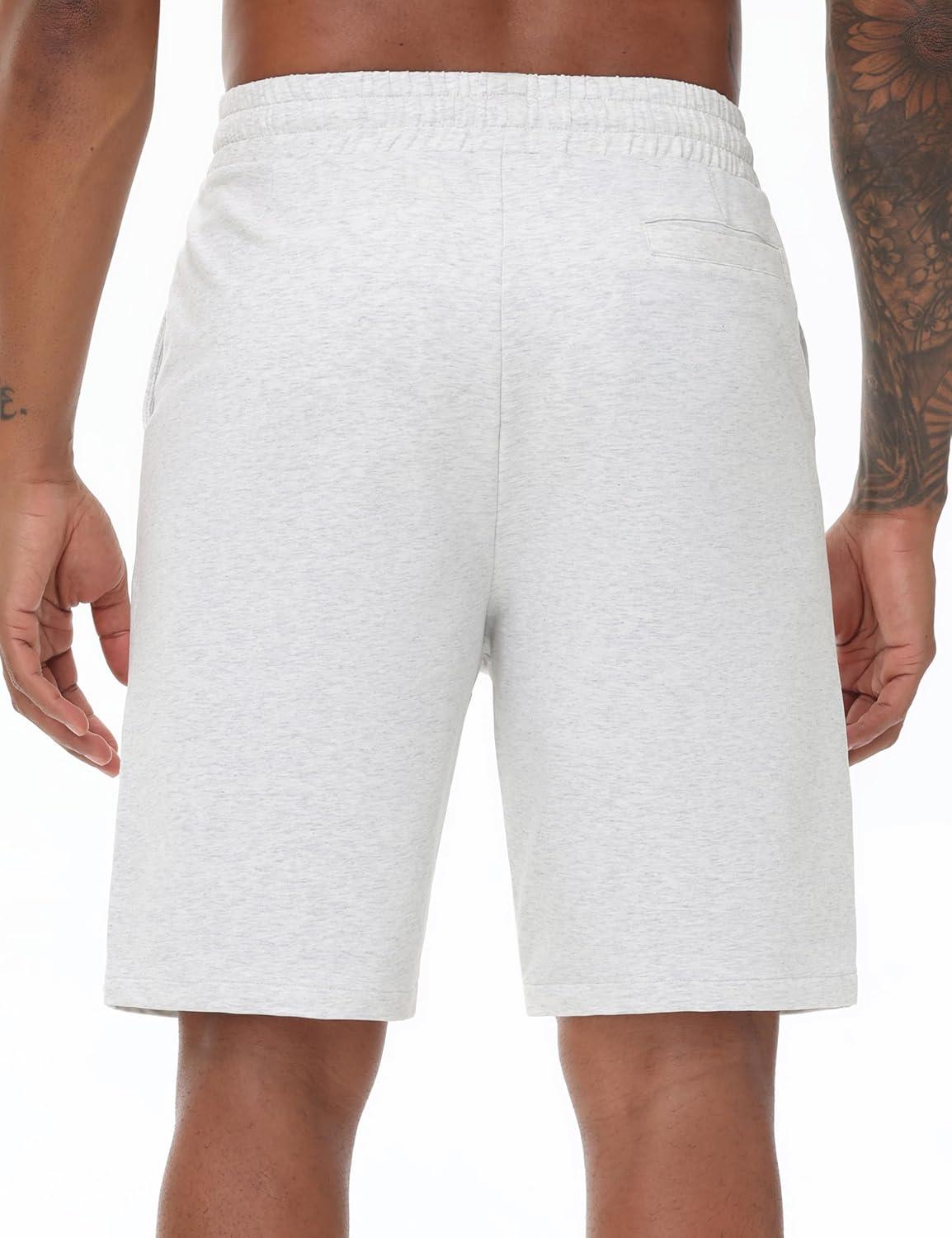 imageMens Lounge Shorts with Deep Pockets Loosefit Jersey Shorts for RunningWorkoutTraining BasketballHeather White