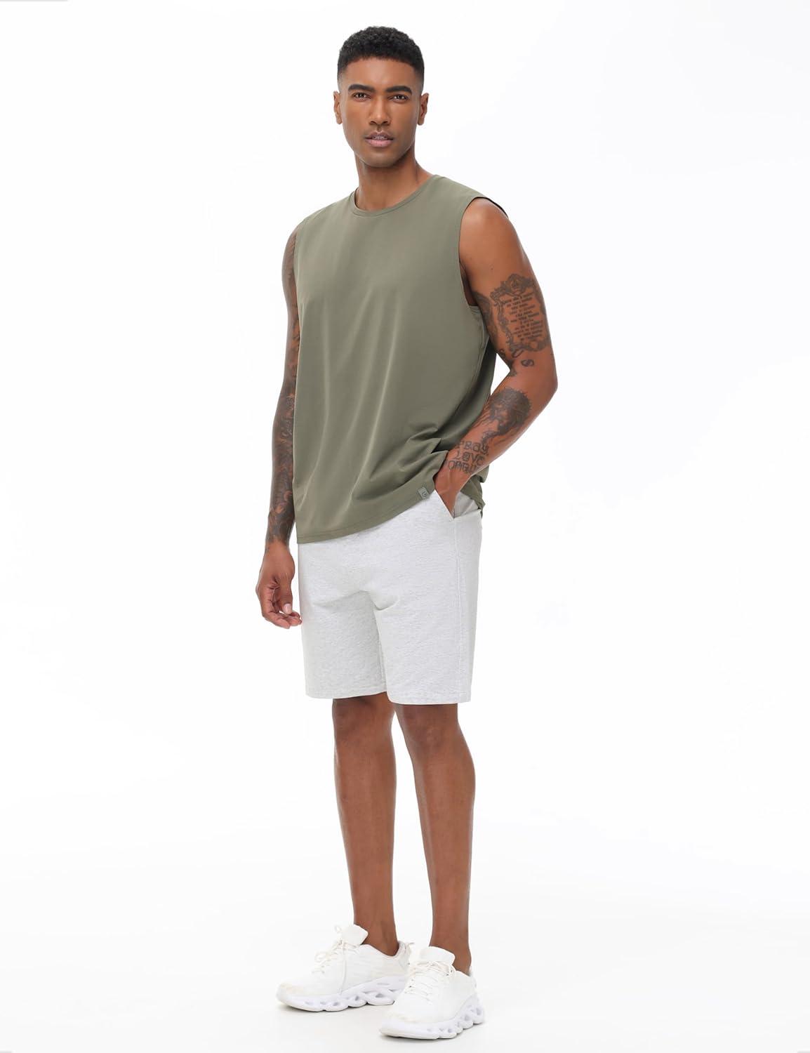 imageMens Lounge Shorts with Deep Pockets Loosefit Jersey Shorts for RunningWorkoutTraining BasketballHeather White