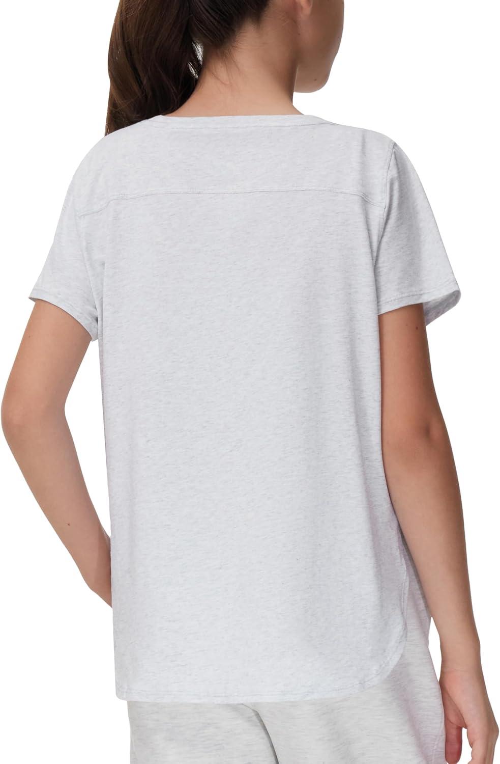imageTHE GYM PEOPLE Girls Athletic Shirts Short Sleeve Workout Tops Kids Basic Tees with Side SlitsHeather White