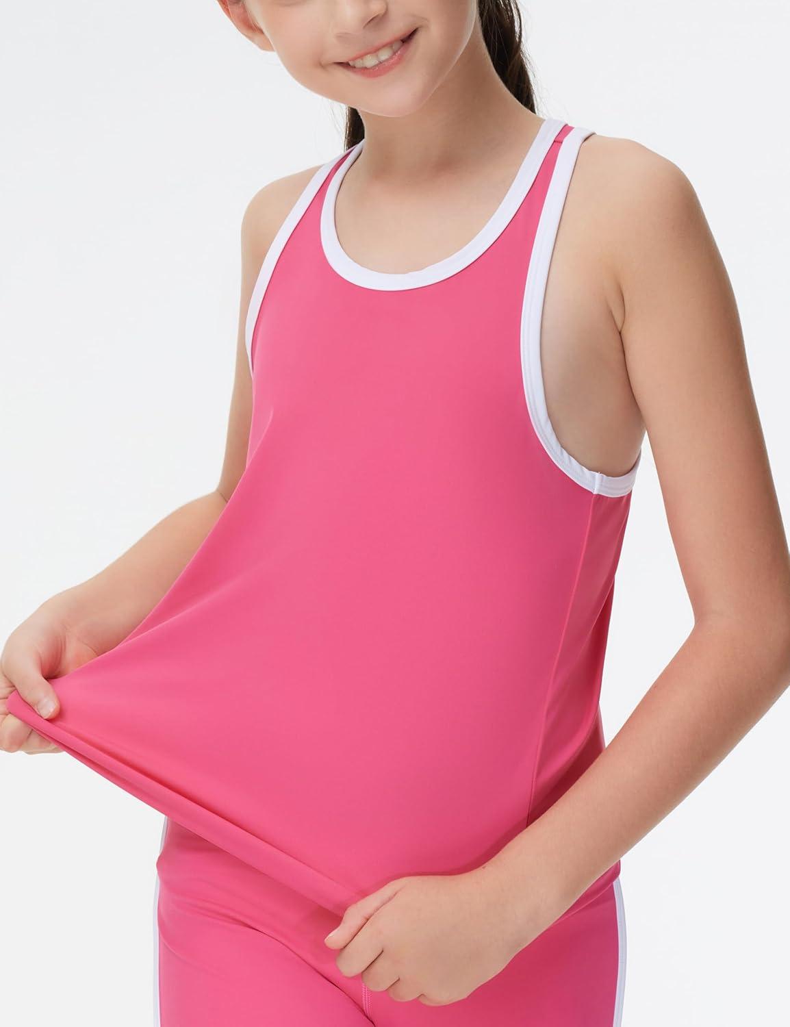 imageTHE GYM PEOPLE Girls Athletic Tank Tops Racerback Sleeveless Running Yoga Workout ShirtsBright Pink