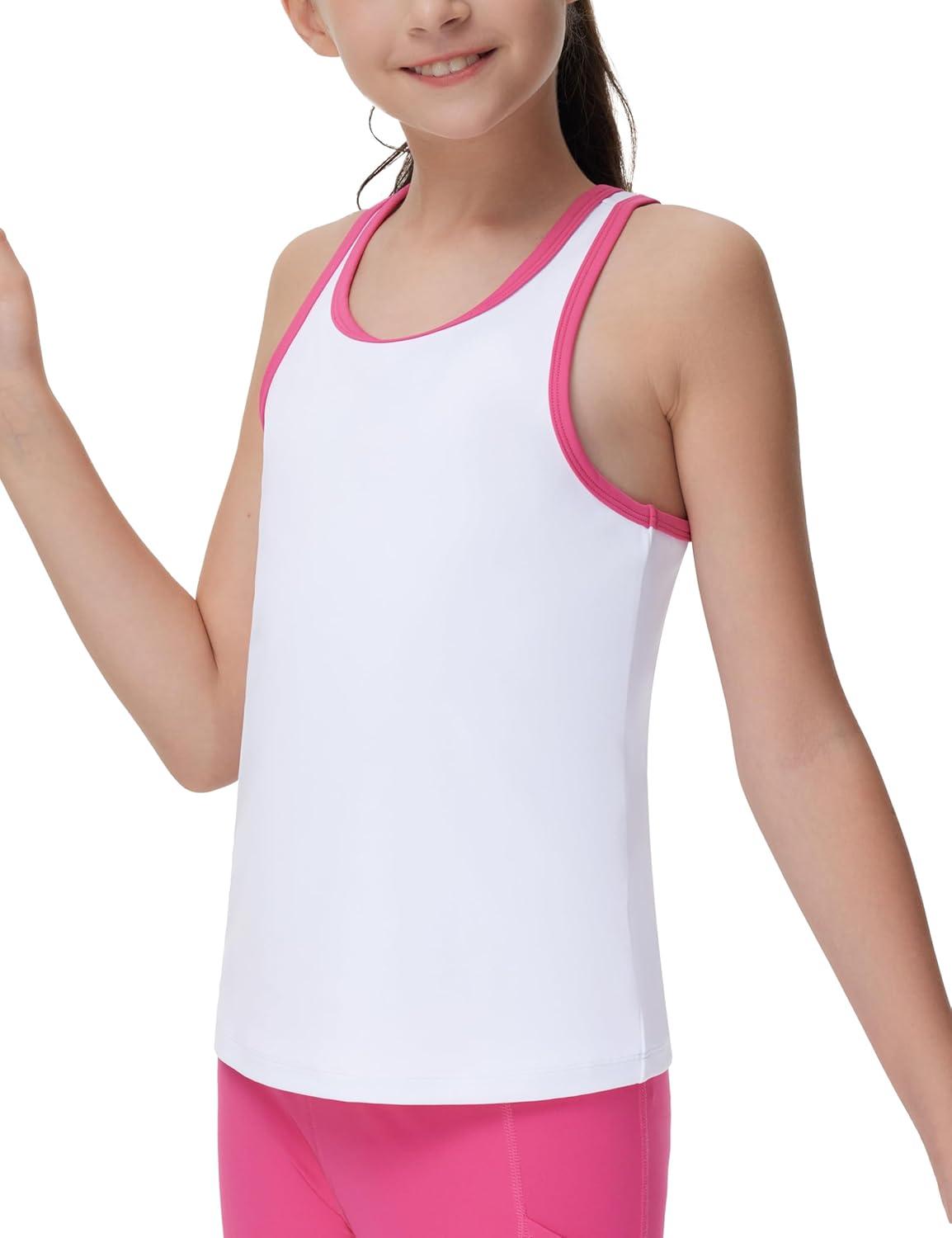 imageTHE GYM PEOPLE Girls Athletic Tank Tops Racerback Sleeveless Running Yoga Workout ShirtsWhite