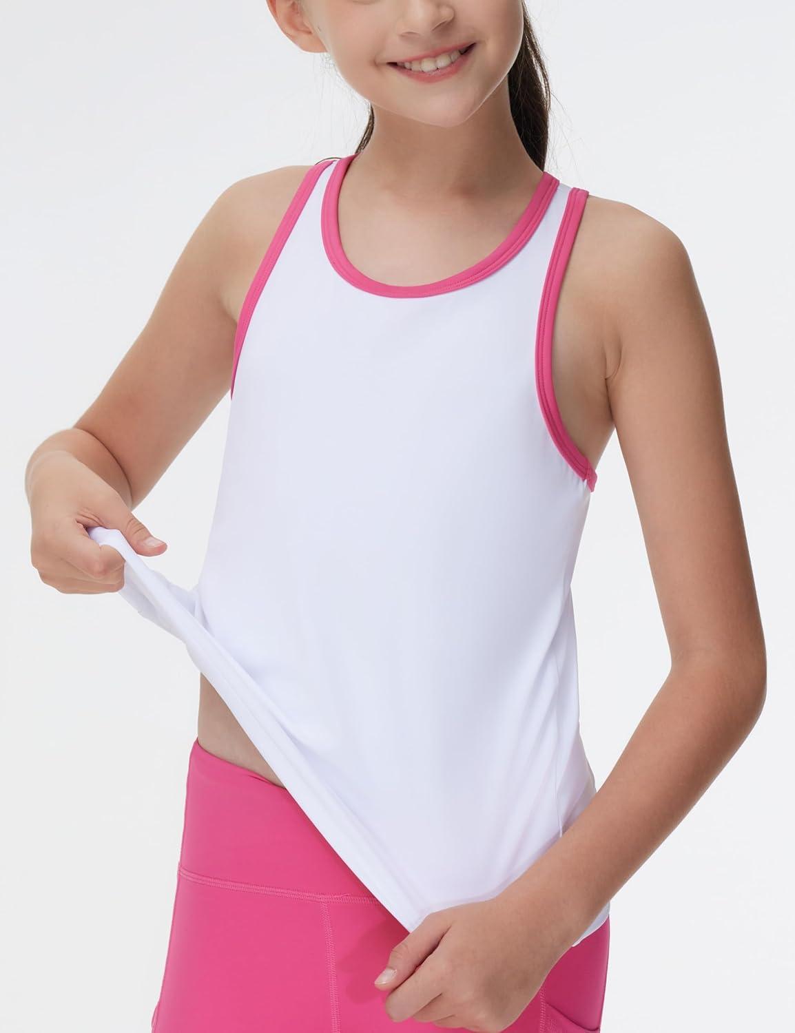 imageTHE GYM PEOPLE Girls Athletic Tank Tops Racerback Sleeveless Running Yoga Workout ShirtsWhite