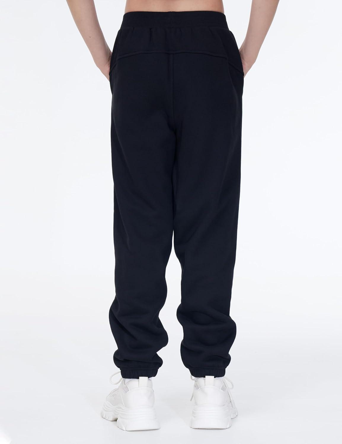 imageTHE GYM PEOPLE Girls Fleece Tapered Workout Sweatpants Warm Soft Athletic Joggers Pants with PocketsBlack