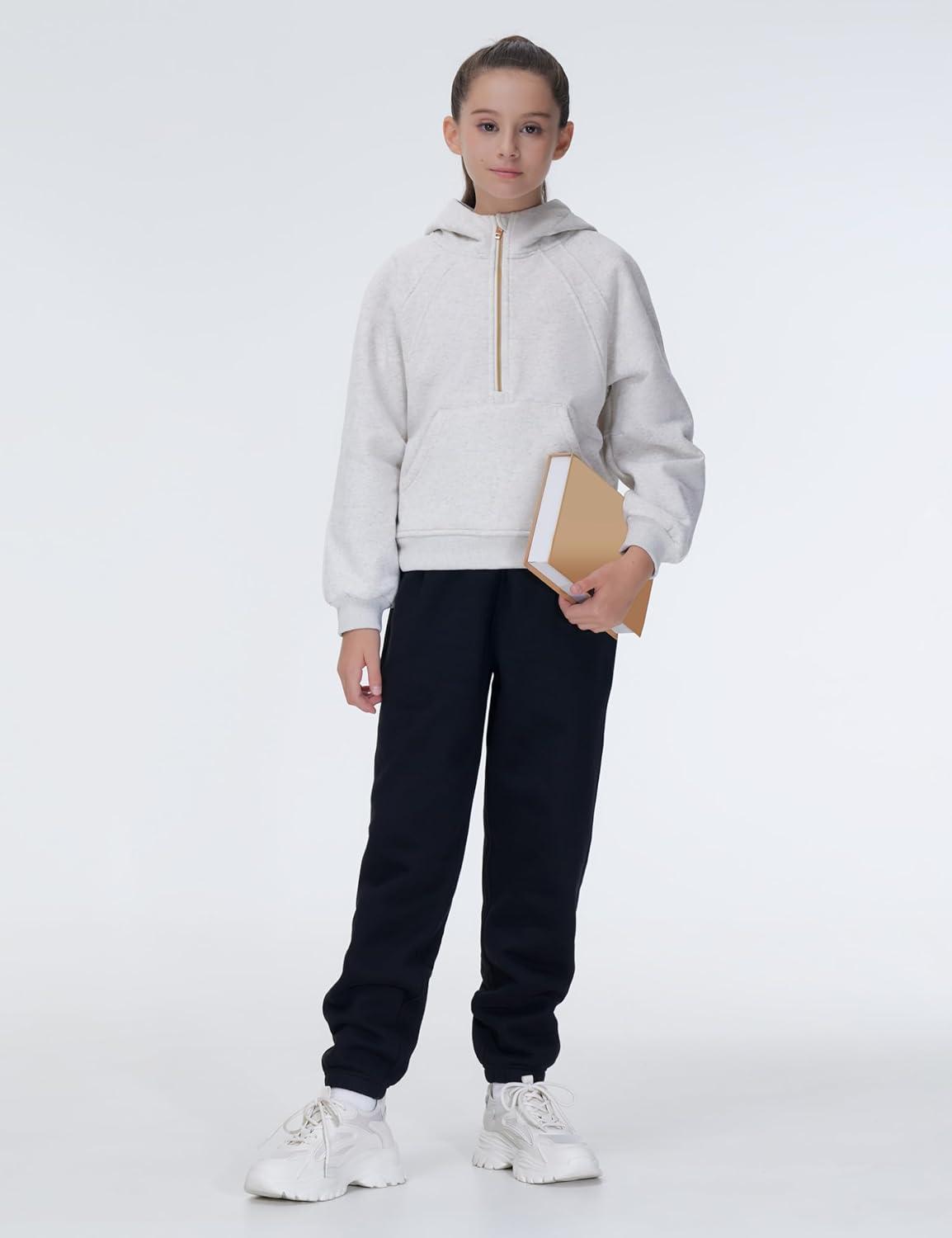 imageTHE GYM PEOPLE Girls Fleece Tapered Workout Sweatpants Warm Soft Athletic Joggers Pants with PocketsBlack