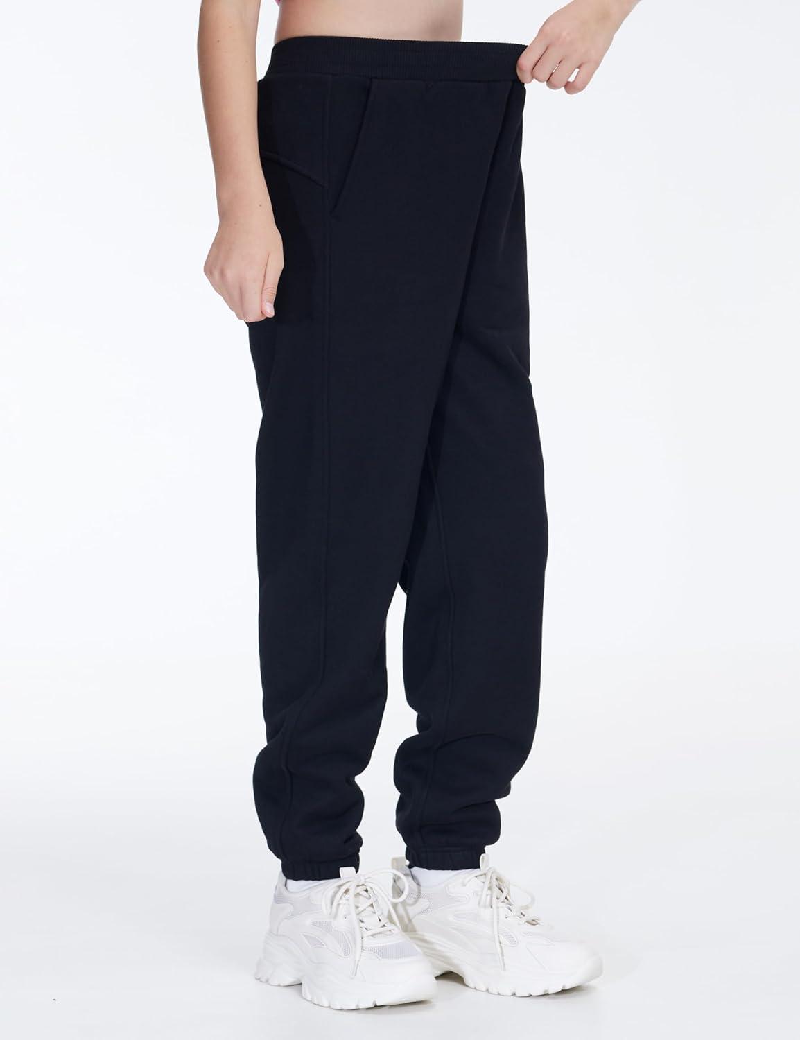 imageTHE GYM PEOPLE Girls Fleece Tapered Workout Sweatpants Warm Soft Athletic Joggers Pants with PocketsBlack