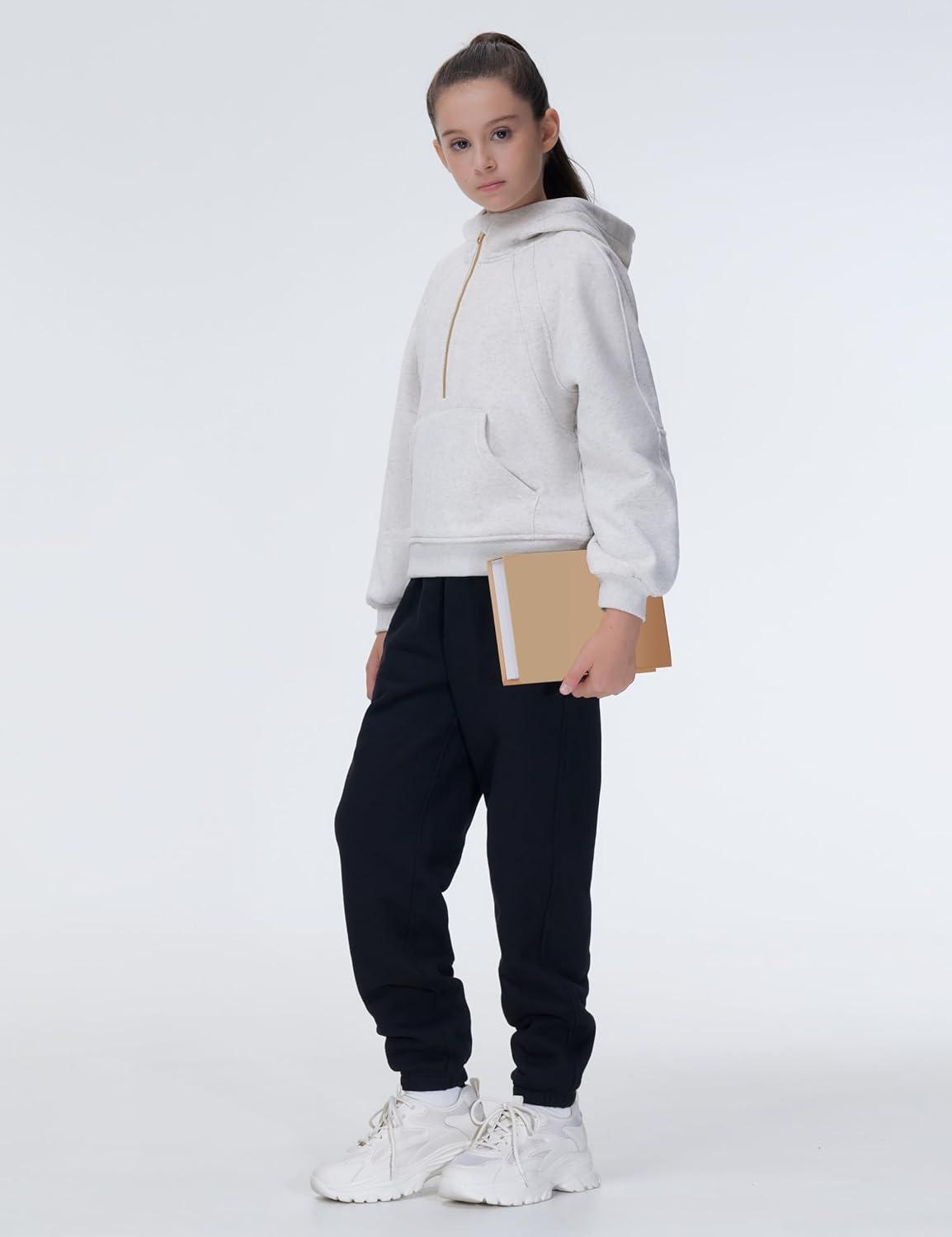 imageTHE GYM PEOPLE Girls Fleece Tapered Workout Sweatpants Warm Soft Athletic Joggers Pants with PocketsBlack