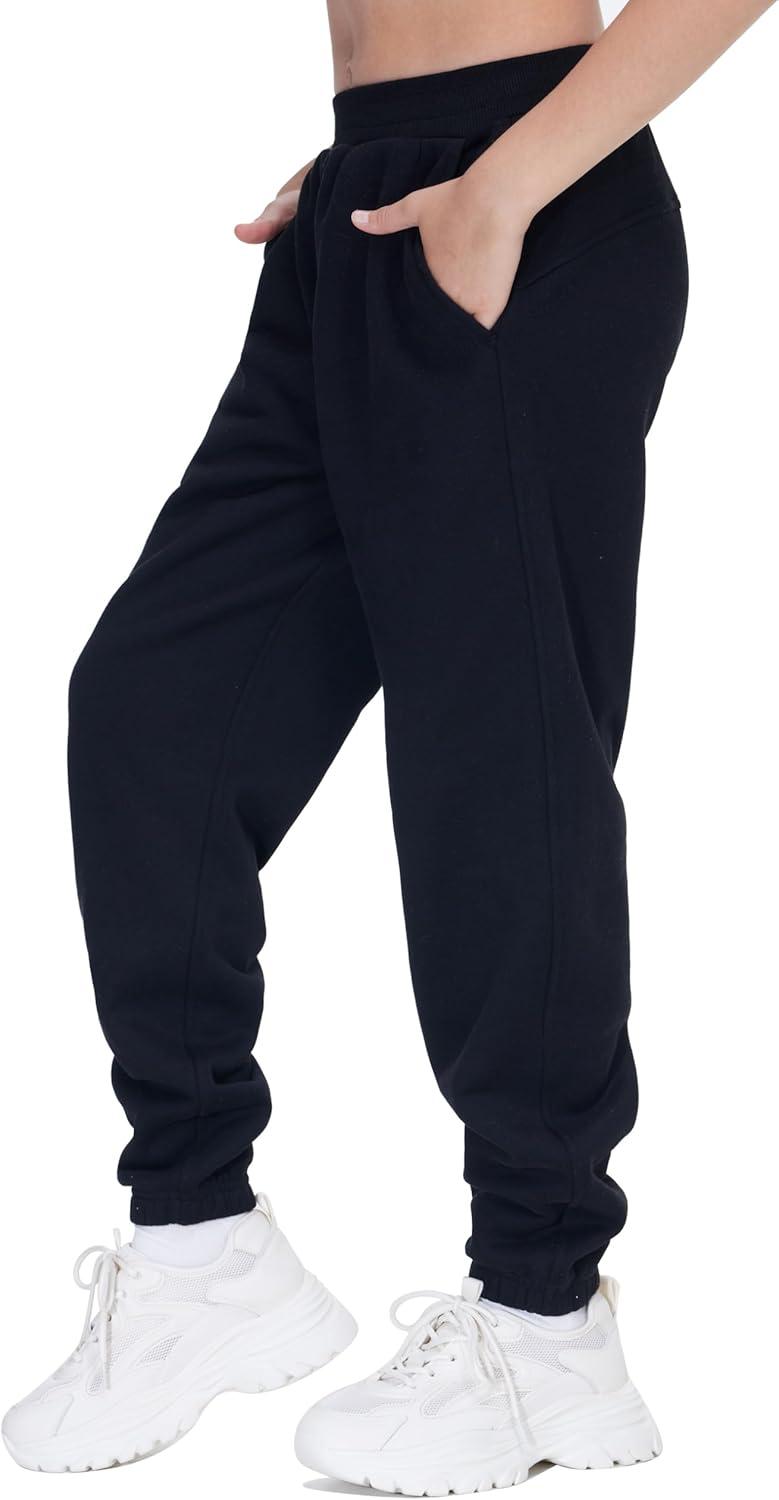 imageTHE GYM PEOPLE Girls Fleece Tapered Workout Sweatpants Warm Soft Athletic Joggers Pants with PocketsBlack