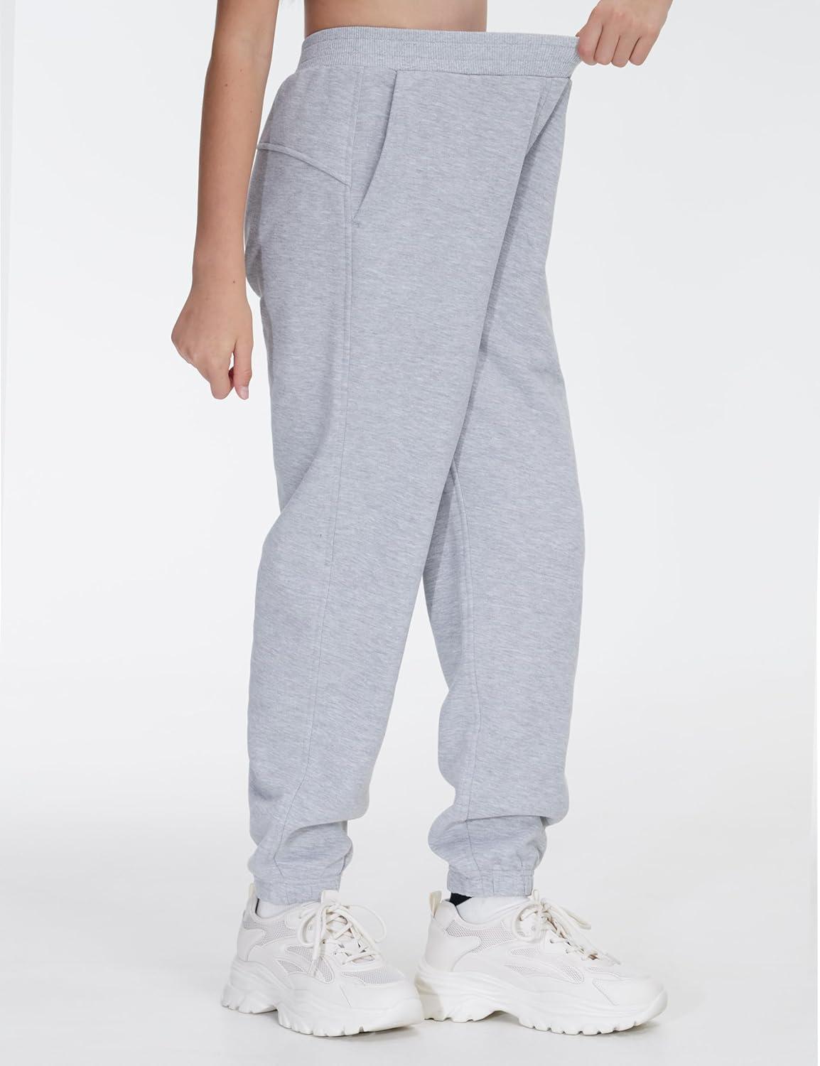 imageTHE GYM PEOPLE Girls Fleece Tapered Workout Sweatpants Warm Soft Athletic Joggers Pants with PocketsGrey