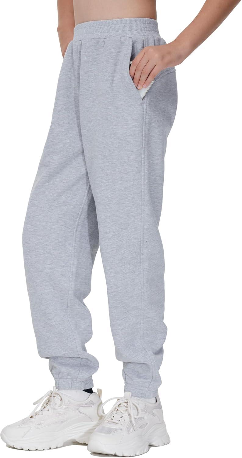 imageTHE GYM PEOPLE Girls Fleece Tapered Workout Sweatpants Warm Soft Athletic Joggers Pants with PocketsGrey