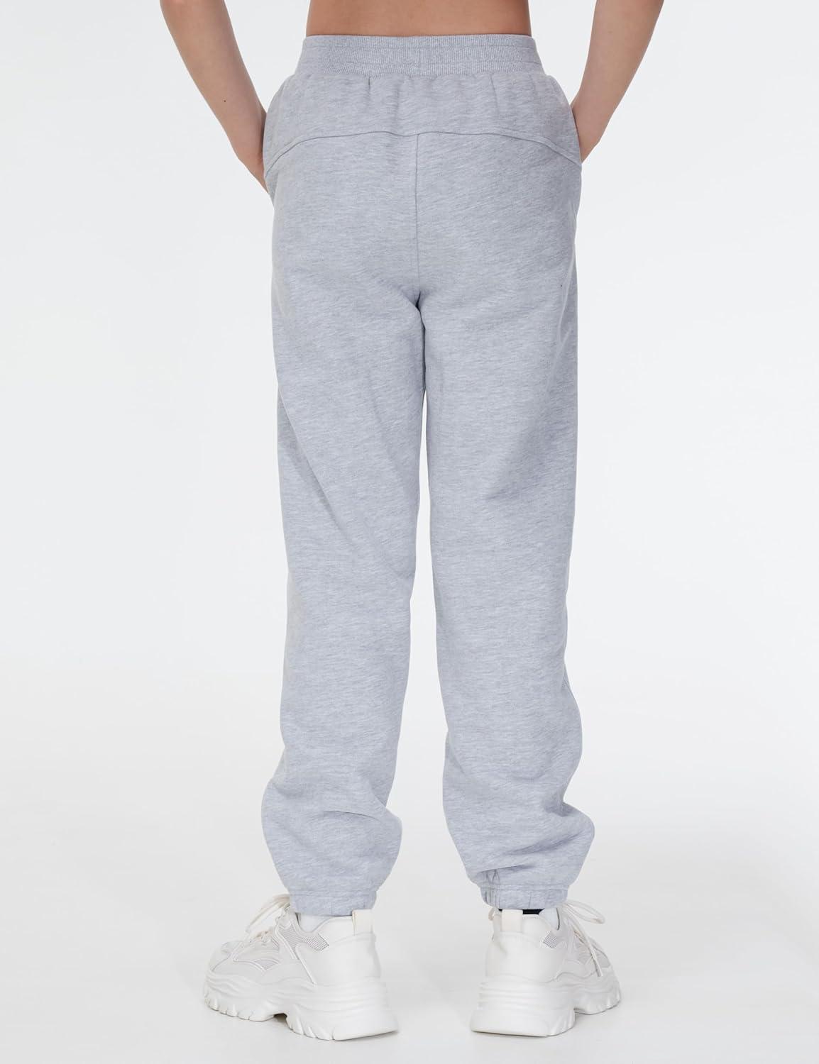 imageTHE GYM PEOPLE Girls Fleece Tapered Workout Sweatpants Warm Soft Athletic Joggers Pants with PocketsGrey