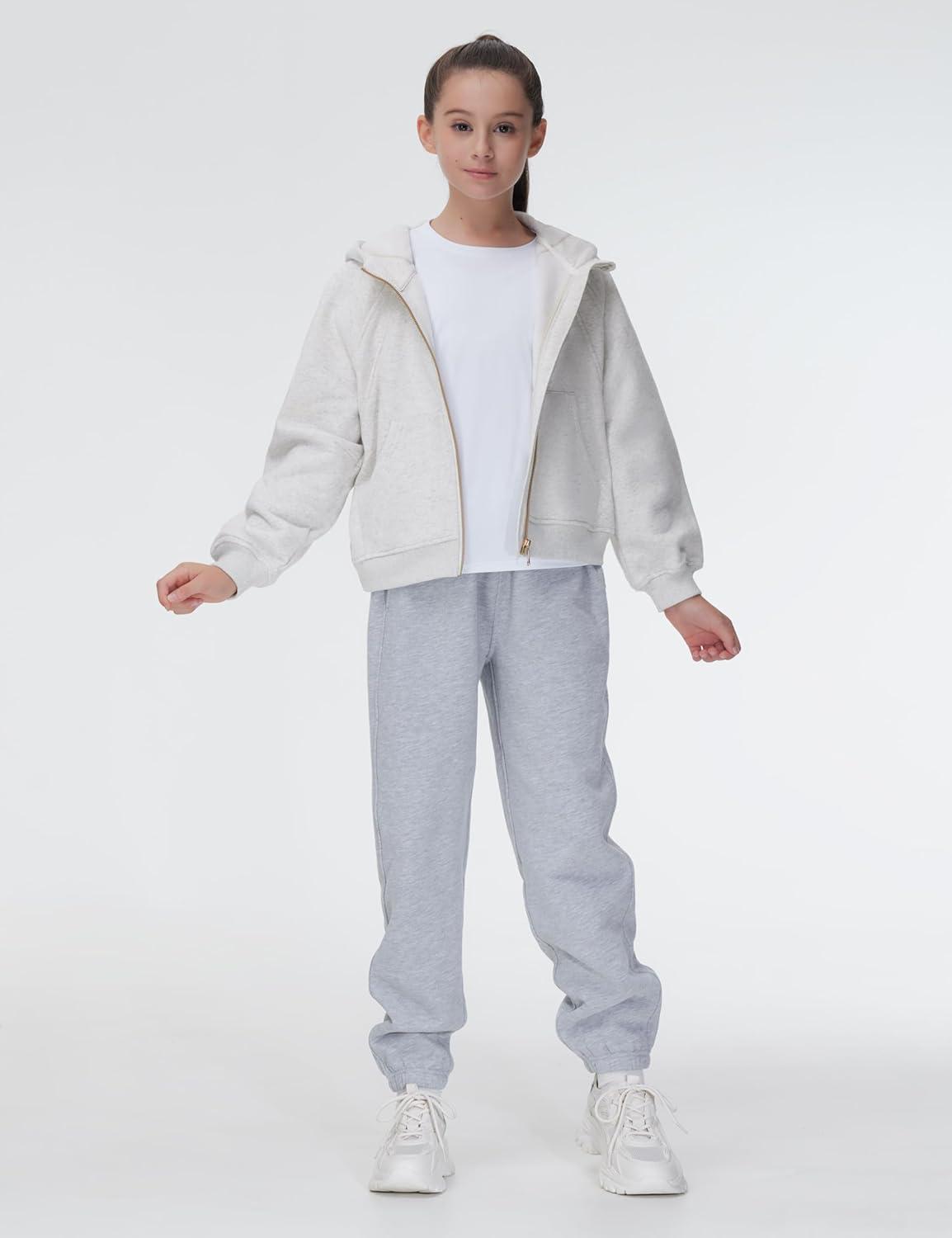 imageTHE GYM PEOPLE Girls Fleece Tapered Workout Sweatpants Warm Soft Athletic Joggers Pants with PocketsGrey