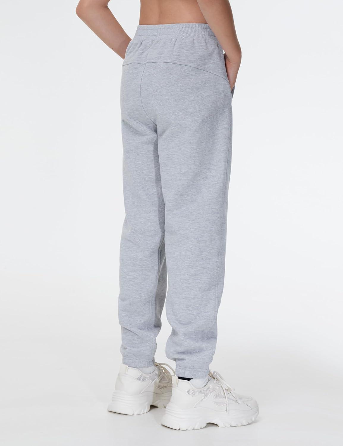 imageTHE GYM PEOPLE Girls Fleece Tapered Workout Sweatpants Warm Soft Athletic Joggers Pants with PocketsGrey