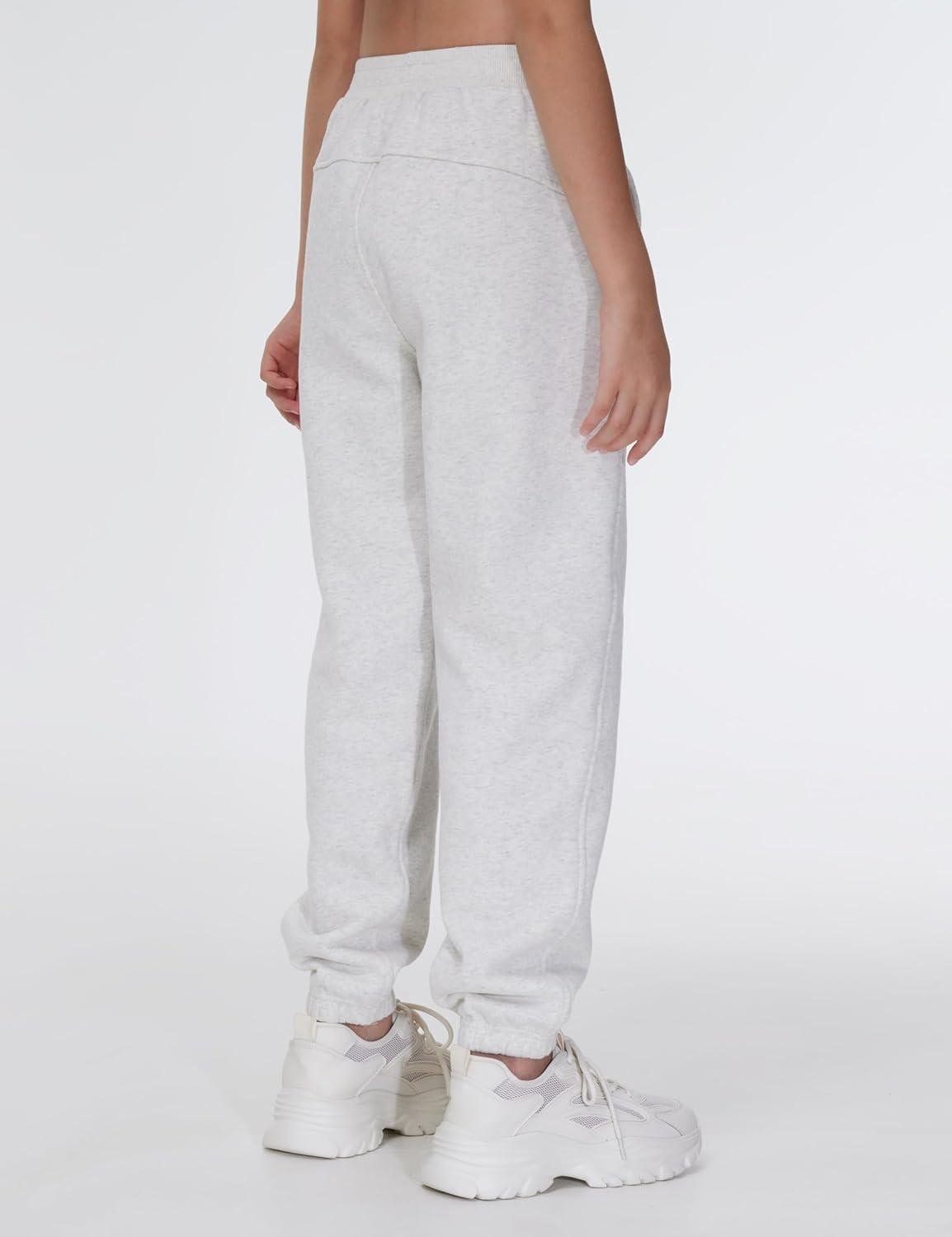 imageTHE GYM PEOPLE Girls Fleece Tapered Workout Sweatpants Warm Soft Athletic Joggers Pants with PocketsHeather White