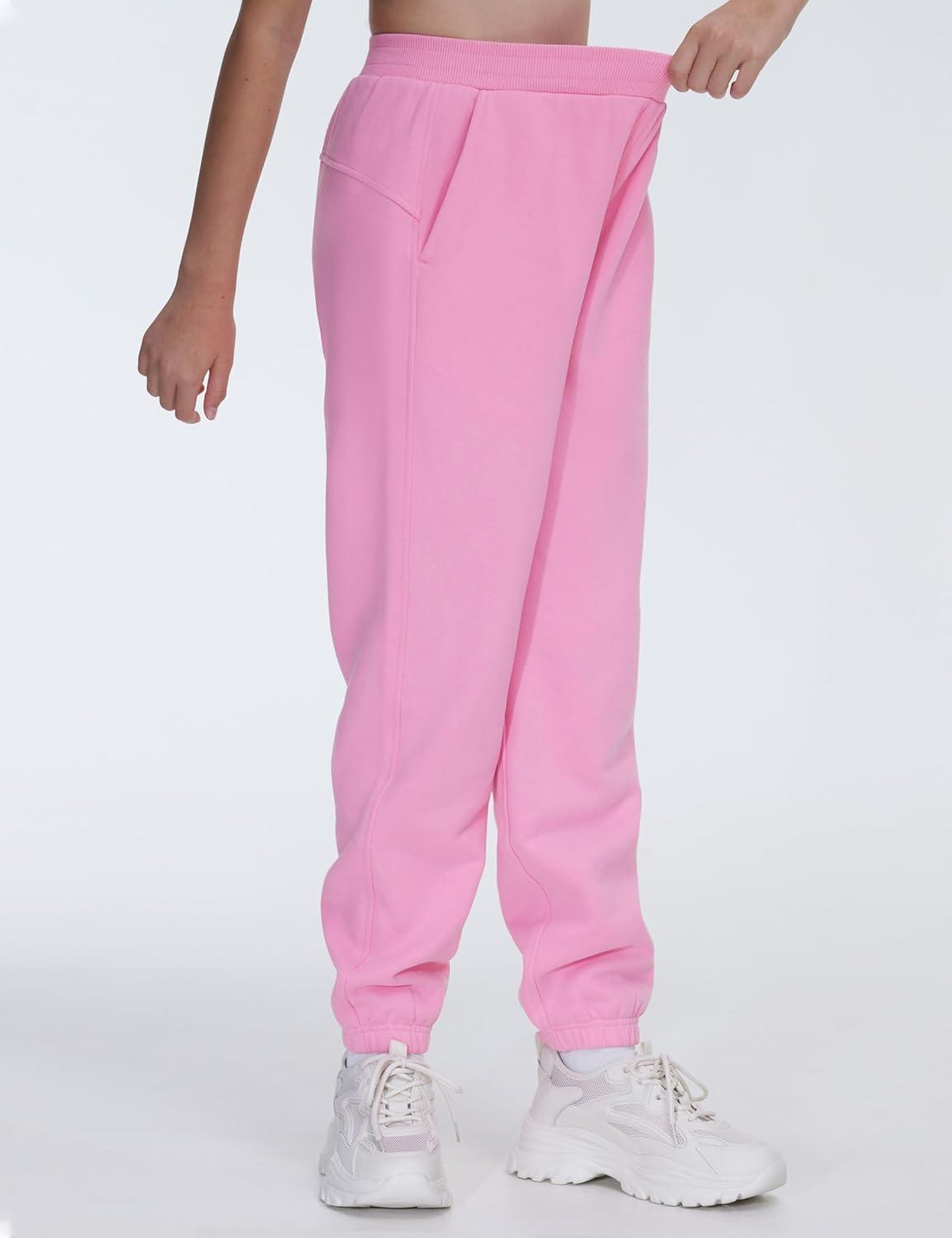 imageTHE GYM PEOPLE Girls Fleece Tapered Workout Sweatpants Warm Soft Athletic Joggers Pants with PocketsPink