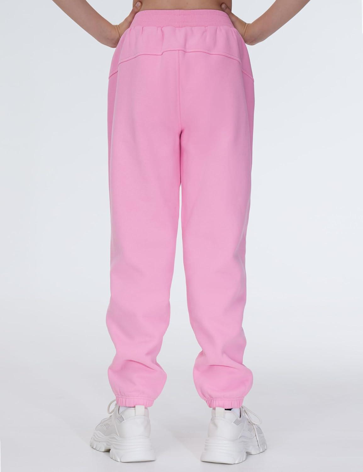 imageTHE GYM PEOPLE Girls Fleece Tapered Workout Sweatpants Warm Soft Athletic Joggers Pants with PocketsPink