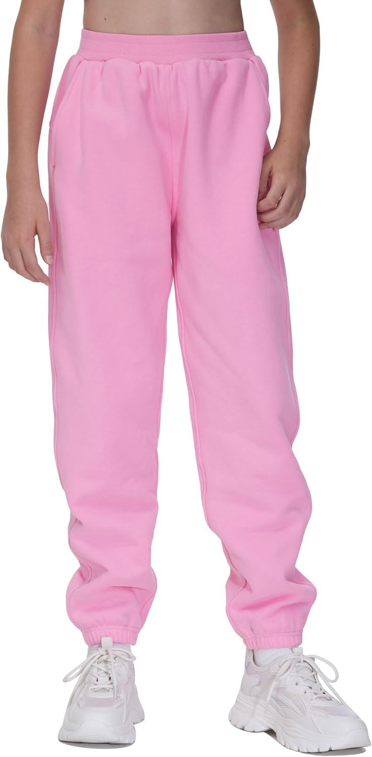 imageTHE GYM PEOPLE Girls Fleece Tapered Workout Sweatpants Warm Soft Athletic Joggers Pants with PocketsPink
