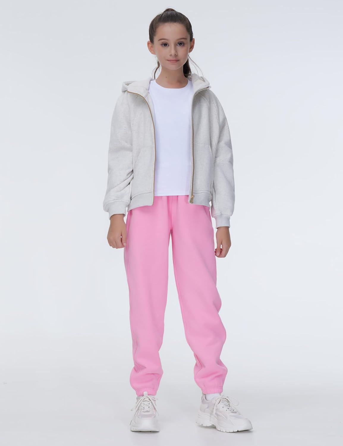 imageTHE GYM PEOPLE Girls Fleece Tapered Workout Sweatpants Warm Soft Athletic Joggers Pants with PocketsPink