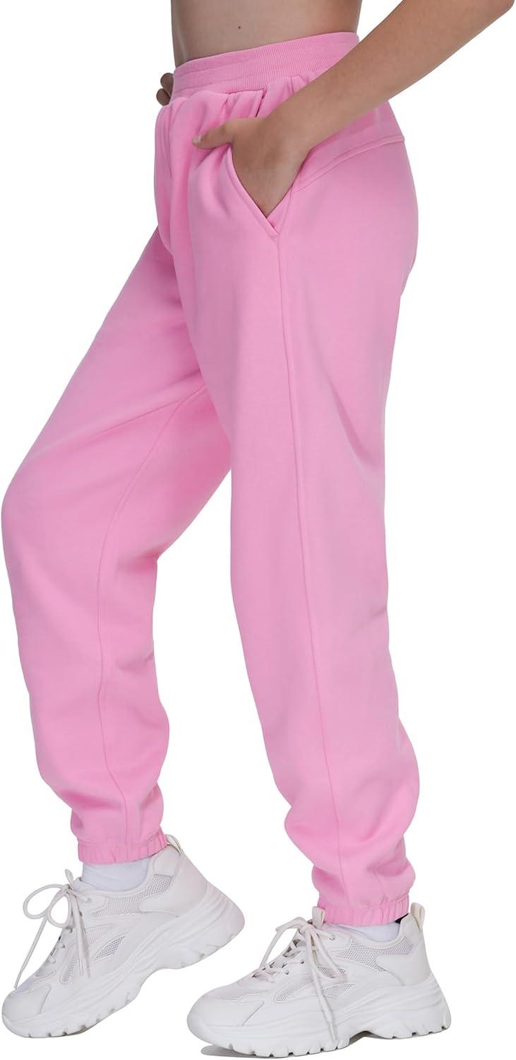 imageTHE GYM PEOPLE Girls Fleece Tapered Workout Sweatpants Warm Soft Athletic Joggers Pants with PocketsPink