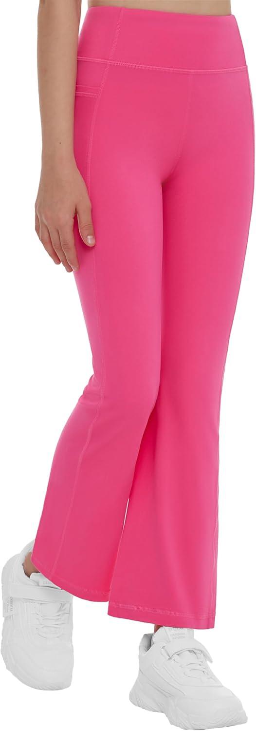 imageTHE GYM PEOPLE Girls High Waisted Flare Leggings Kids Workout Bootcut Yoga Pants with Pockets