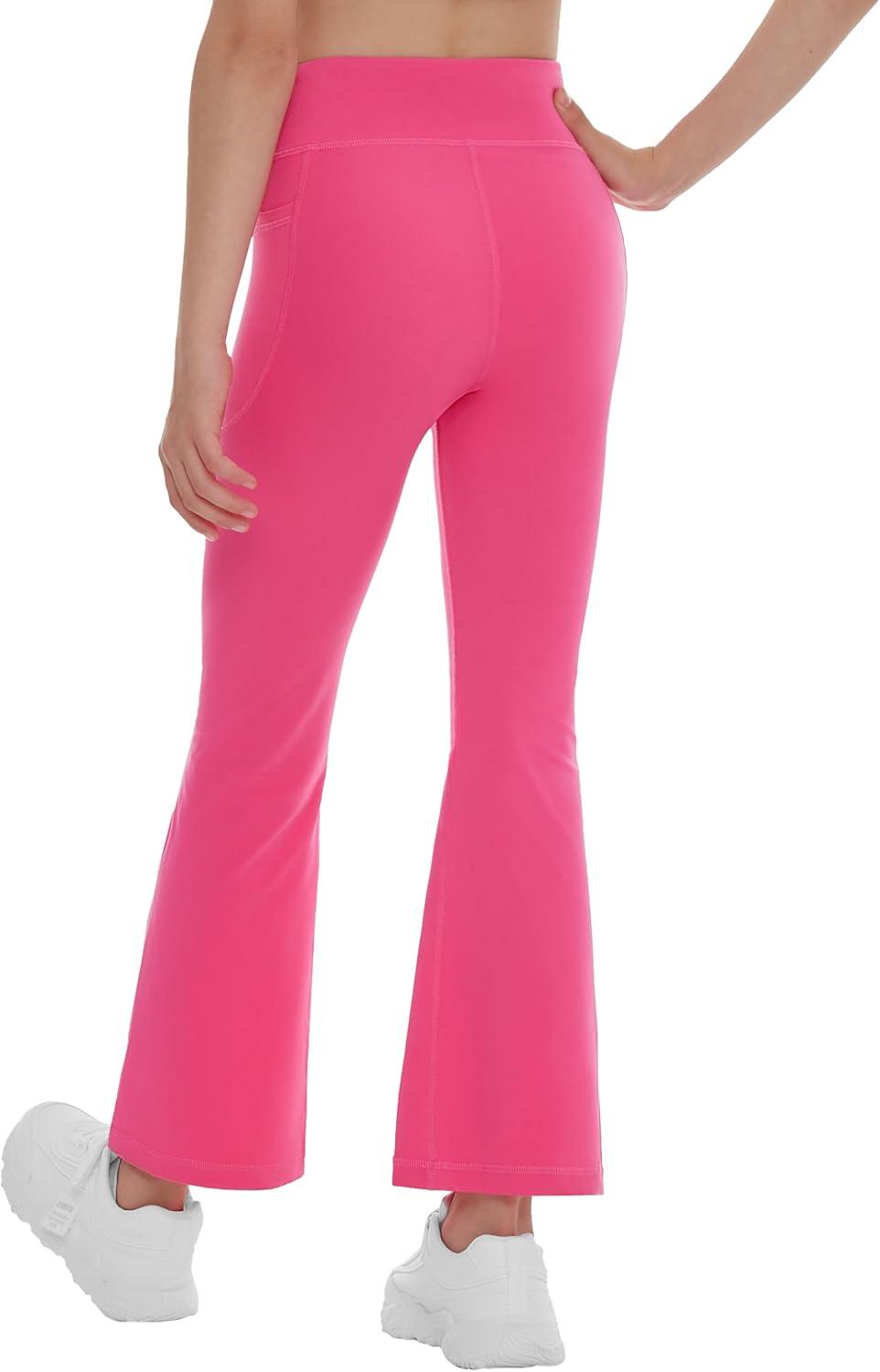 imageTHE GYM PEOPLE Girls High Waisted Flare Leggings Kids Workout Bootcut Yoga Pants with Pockets