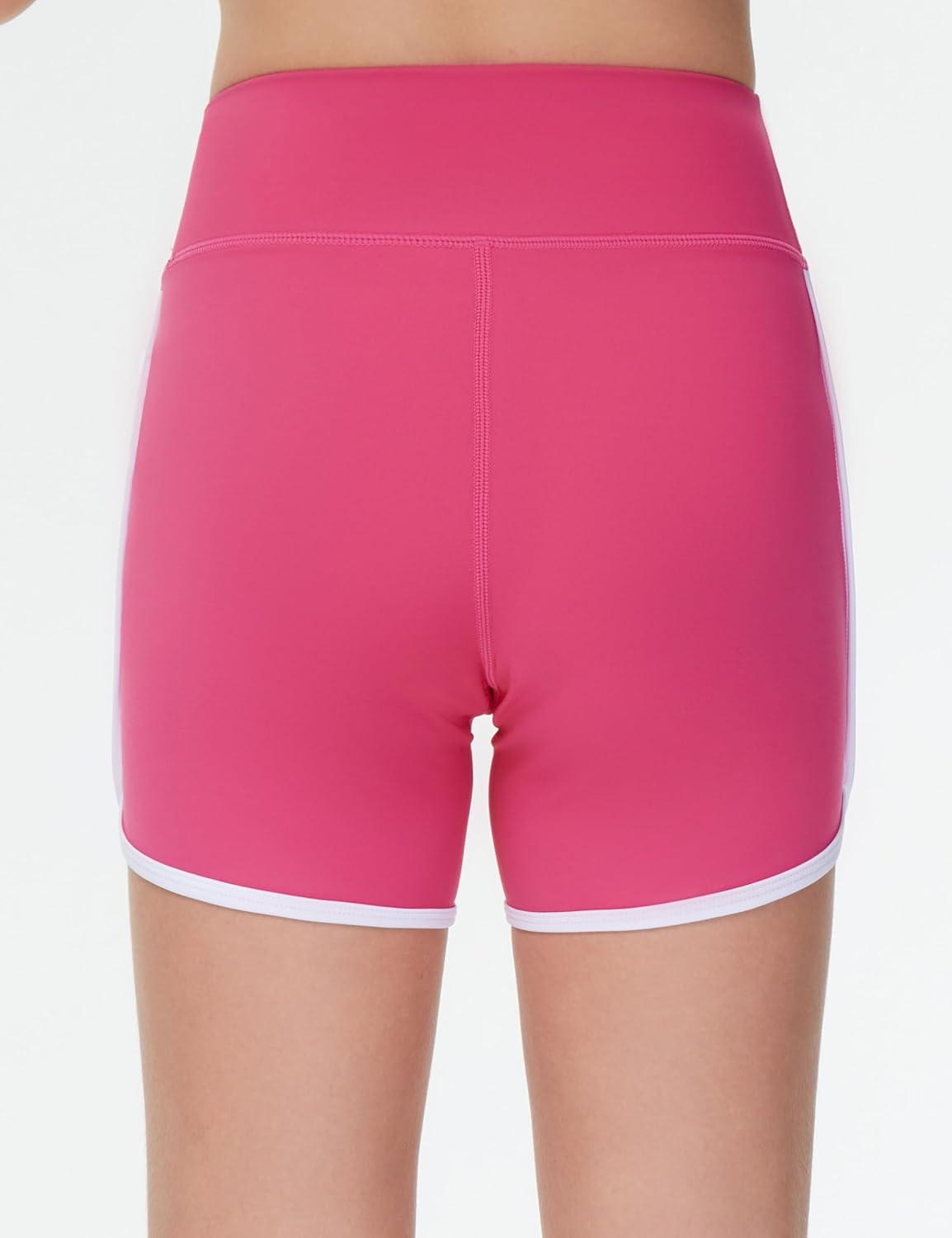 imageTHE GYM PEOPLE Girls High Waisted Workout Shorts Lightweight Athletic Dolphin Lounge Yoga ShortsBright Pink