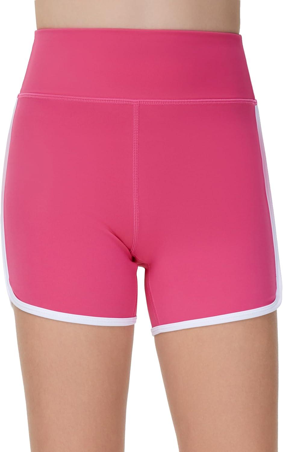 imageTHE GYM PEOPLE Girls High Waisted Workout Shorts Lightweight Athletic Dolphin Lounge Yoga ShortsBright Pink