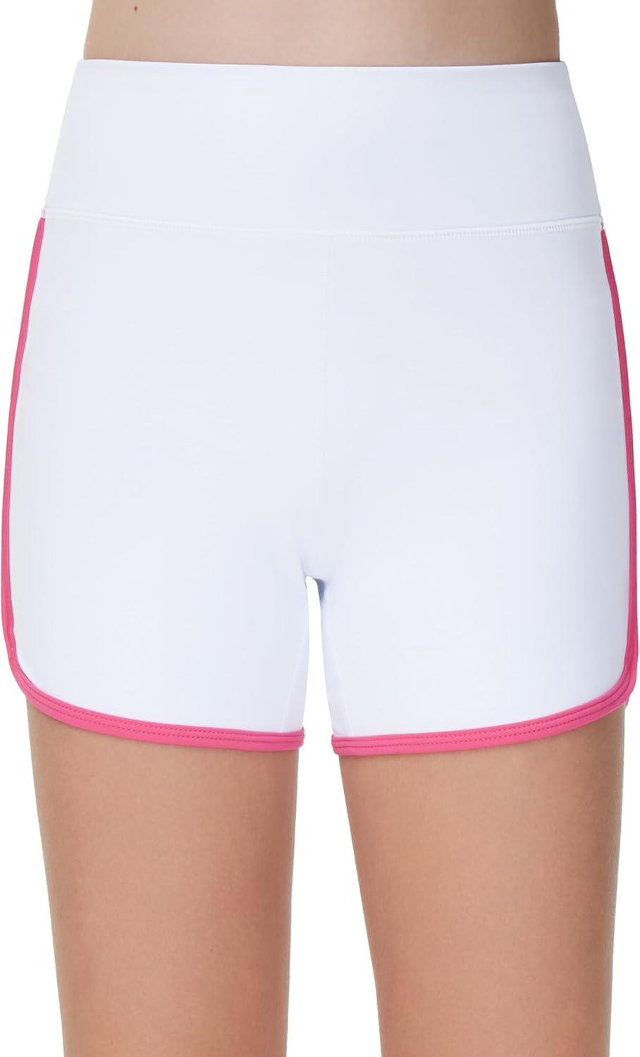 imageTHE GYM PEOPLE Girls High Waisted Workout Shorts Lightweight Athletic Dolphin Lounge Yoga ShortsWhite
