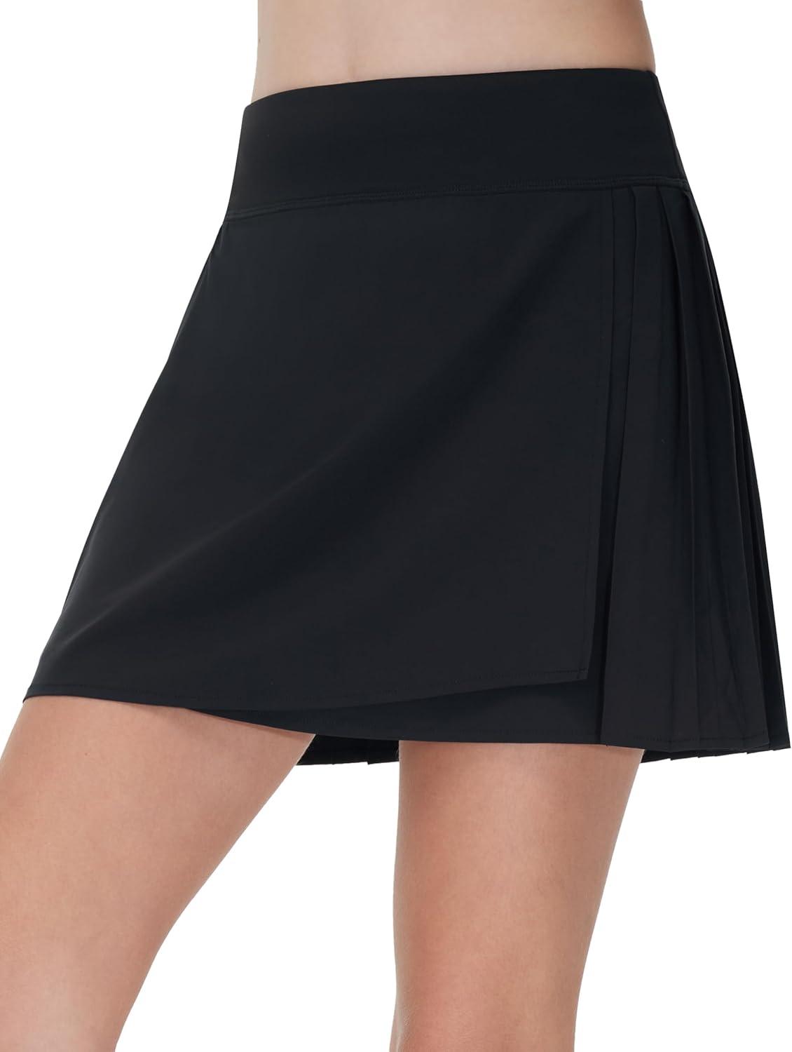imageTHE GYM PEOPLE Girls Pleated Tennis Skirts 2 in 1 Kids Athletic Running Golf Skorts with Shorts PocketsBlack