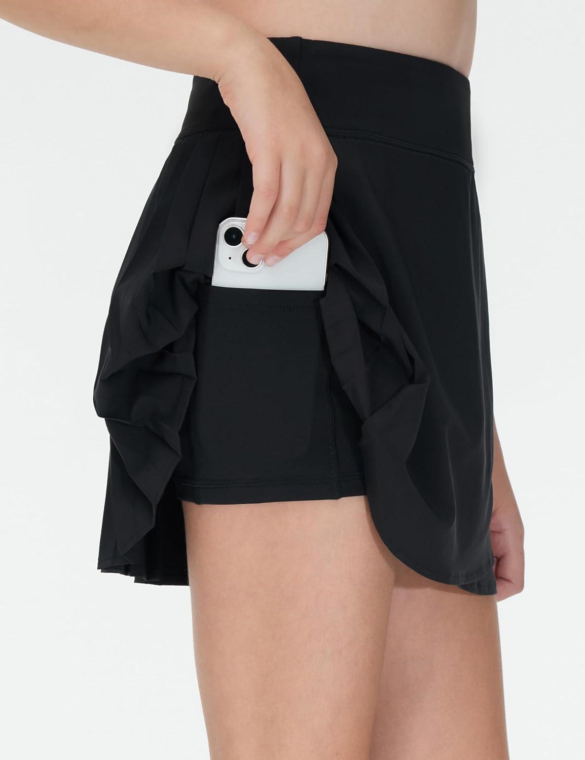 imageTHE GYM PEOPLE Girls Pleated Tennis Skirts 2 in 1 Kids Athletic Running Golf Skorts with Shorts PocketsBlack