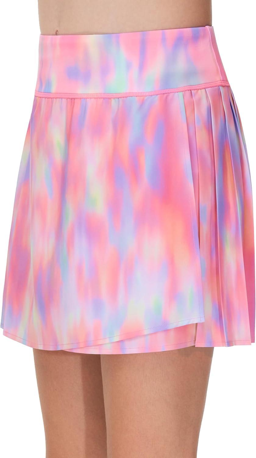 imageTHE GYM PEOPLE Girls Pleated Tennis Skirts 2 in 1 Kids Athletic Running Golf Skorts with Shorts PocketsColorful Pink