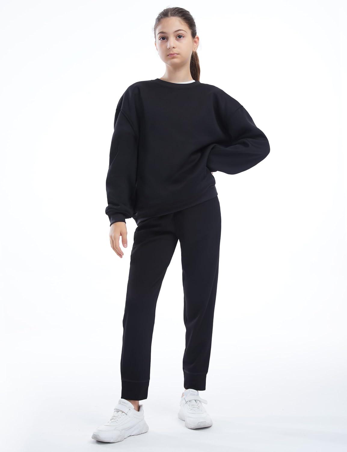 imageTHE GYM PEOPLE Girls Soft Workout Sweatpants Lightweight Casual Athletic Joggers Pants with PocketsBlack