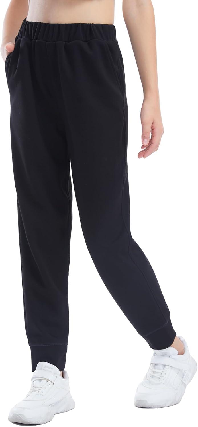 imageTHE GYM PEOPLE Girls Soft Workout Sweatpants Lightweight Casual Athletic Joggers Pants with PocketsBlack