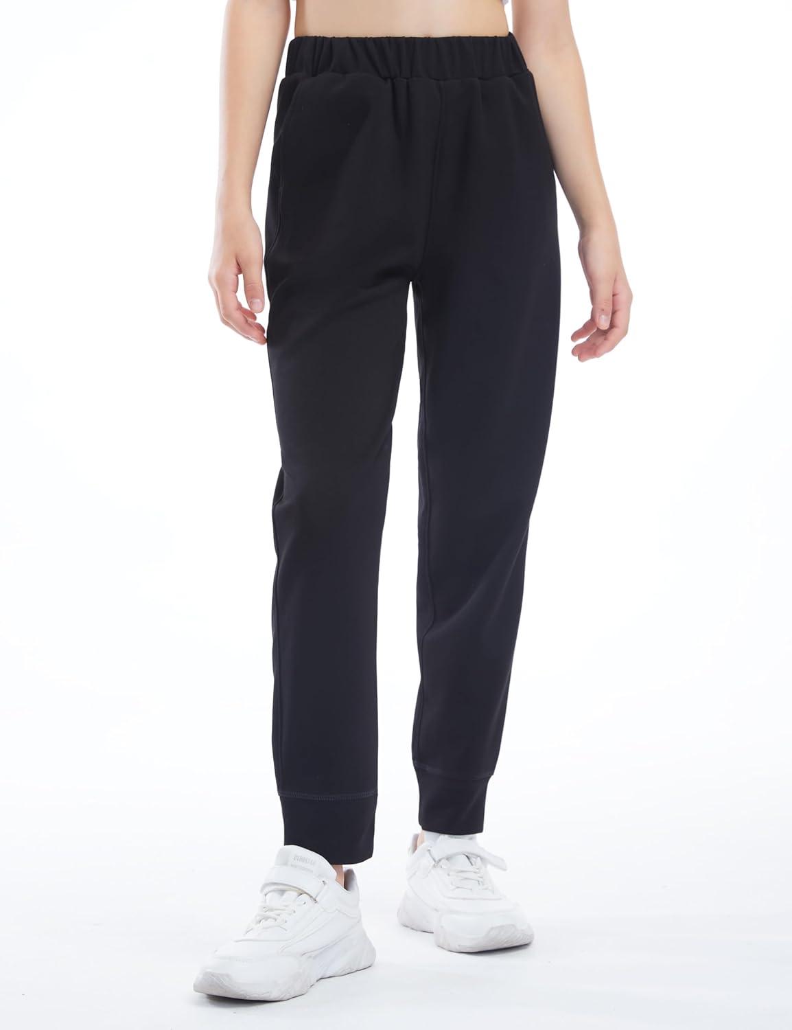 imageTHE GYM PEOPLE Girls Soft Workout Sweatpants Lightweight Casual Athletic Joggers Pants with PocketsBlack