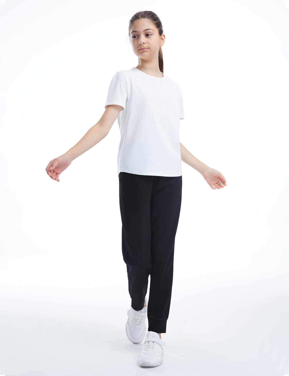 imageTHE GYM PEOPLE Girls Soft Workout Sweatpants Lightweight Casual Athletic Joggers Pants with PocketsBlack