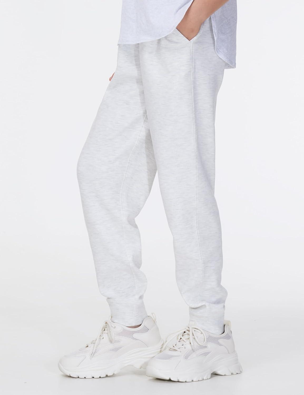 imageTHE GYM PEOPLE Girls Soft Workout Sweatpants Lightweight Casual Athletic Joggers Pants with PocketsHeather White