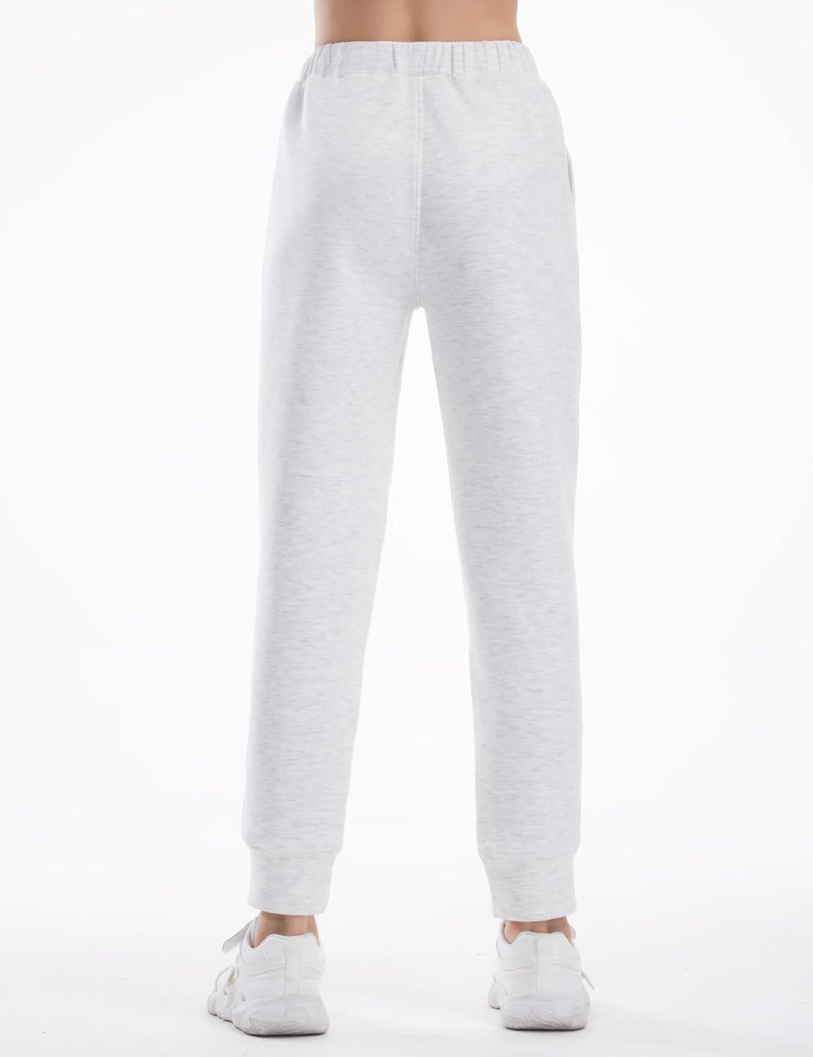 imageTHE GYM PEOPLE Girls Soft Workout Sweatpants Lightweight Casual Athletic Joggers Pants with PocketsHeather White