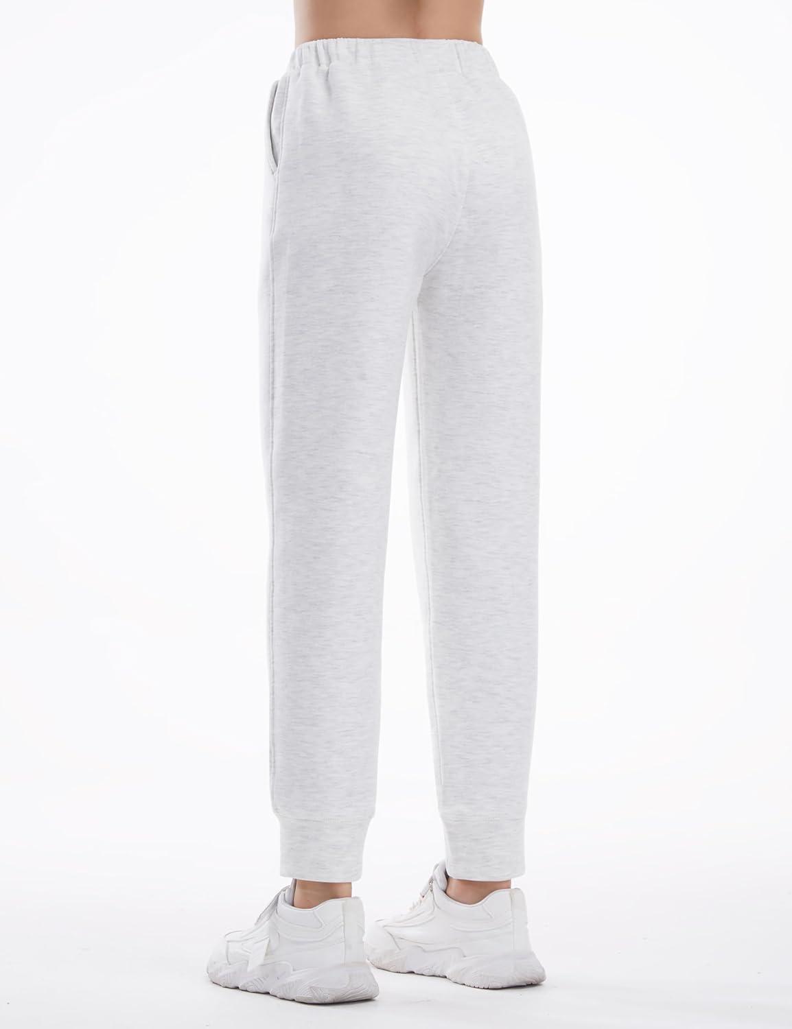 imageTHE GYM PEOPLE Girls Soft Workout Sweatpants Lightweight Casual Athletic Joggers Pants with PocketsHeather White