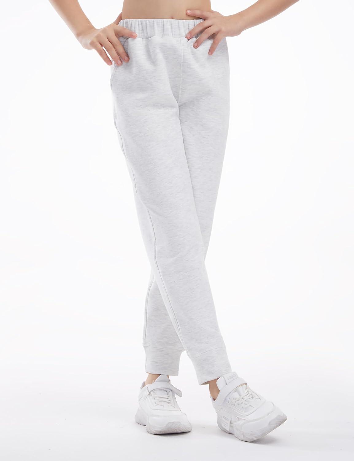 imageTHE GYM PEOPLE Girls Soft Workout Sweatpants Lightweight Casual Athletic Joggers Pants with PocketsHeather White