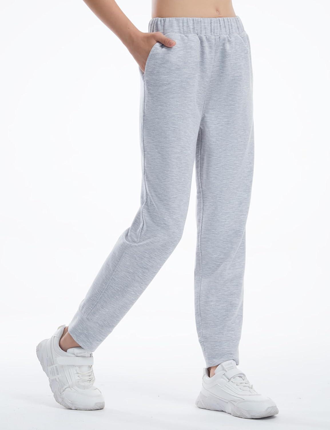 imageTHE GYM PEOPLE Girls Soft Workout Sweatpants Lightweight Casual Athletic Joggers Pants with PocketsLight Heather Grey