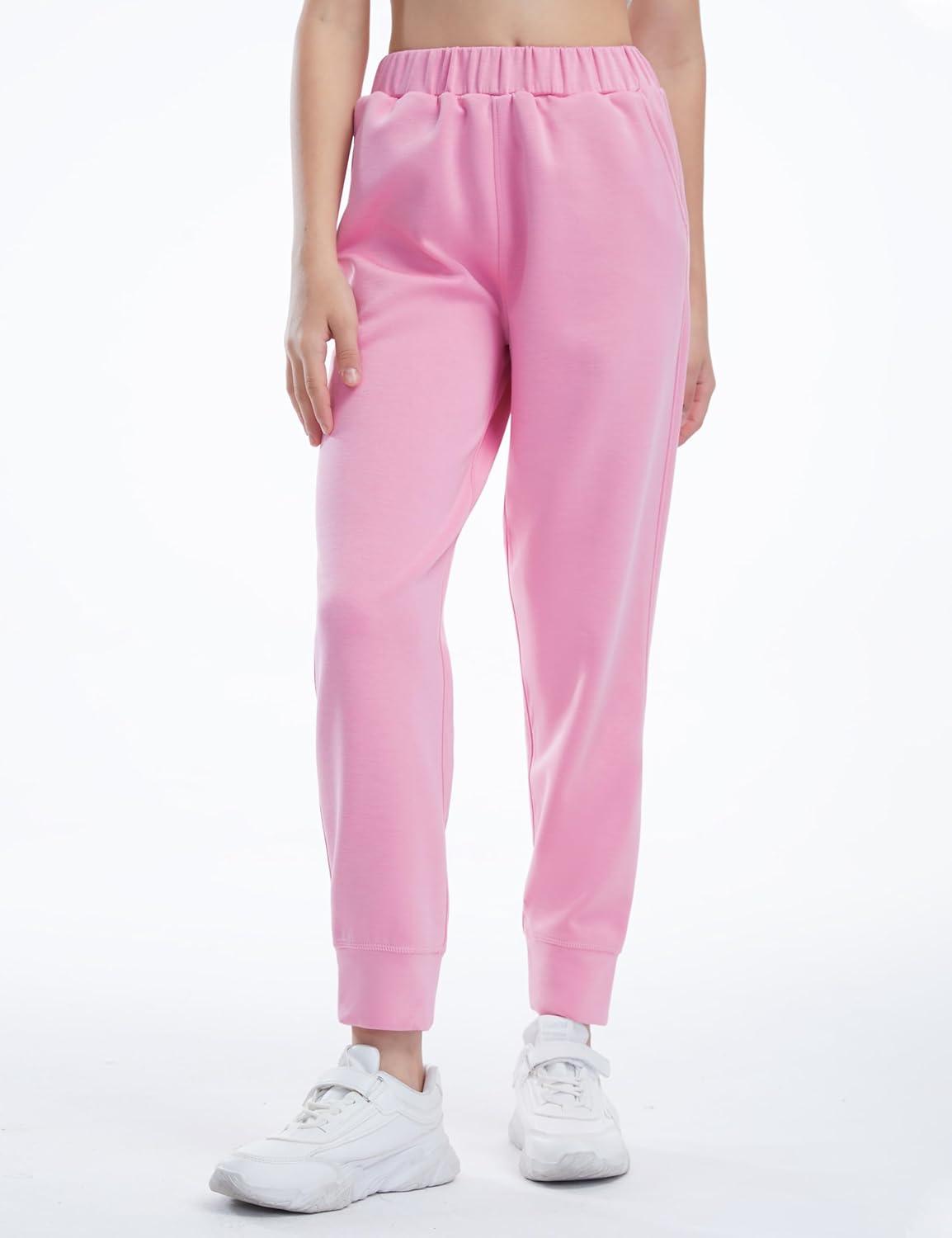 imageTHE GYM PEOPLE Girls Soft Workout Sweatpants Lightweight Casual Athletic Joggers Pants with PocketsPink
