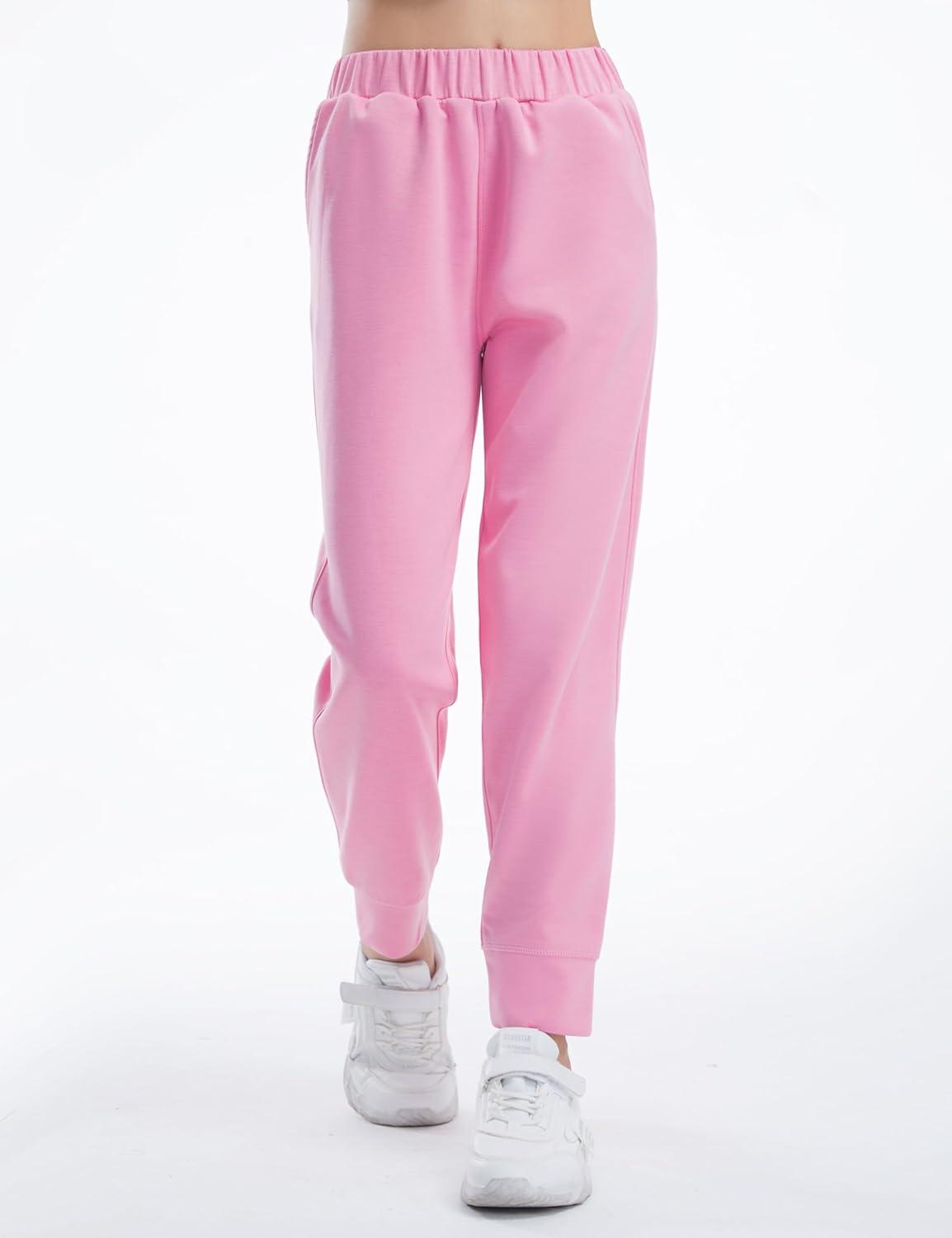imageTHE GYM PEOPLE Girls Soft Workout Sweatpants Lightweight Casual Athletic Joggers Pants with PocketsPink
